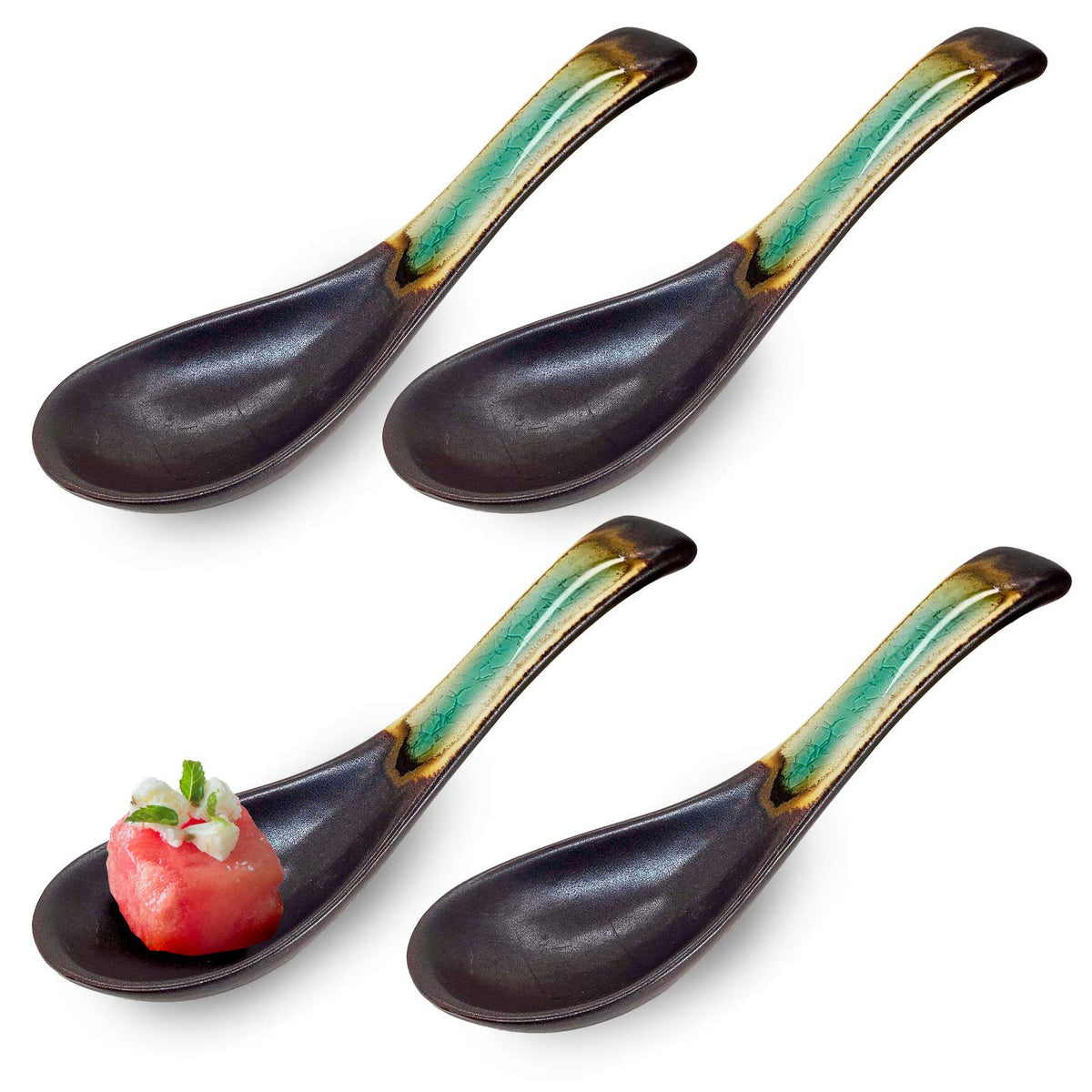 Happy Sales Hssp-Gybl4, Japanese Style Chinese Ceramic Soup Spoons 4 Pc (Calderaturquoise)