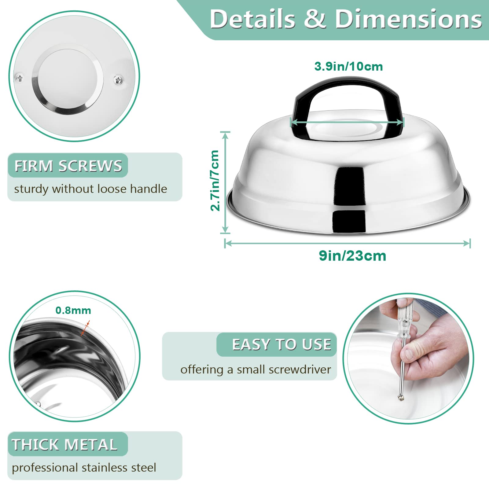 Basting Steaming Cover Set of 3  HaSteeL Stainless Steel Cheese Melting Domes  Professional Griddle Grill Accessories for Flat Top Teppanyaki BBQ Cooking Indoor & Outdoor  Easy Clean (13