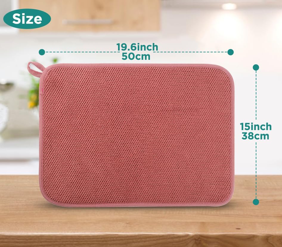 Geeric Microfiber Dish Drying Mat, Super Absorbent Kitchen Dish Drying Pad, Reversible For Countertop, 15*20 Inch Red