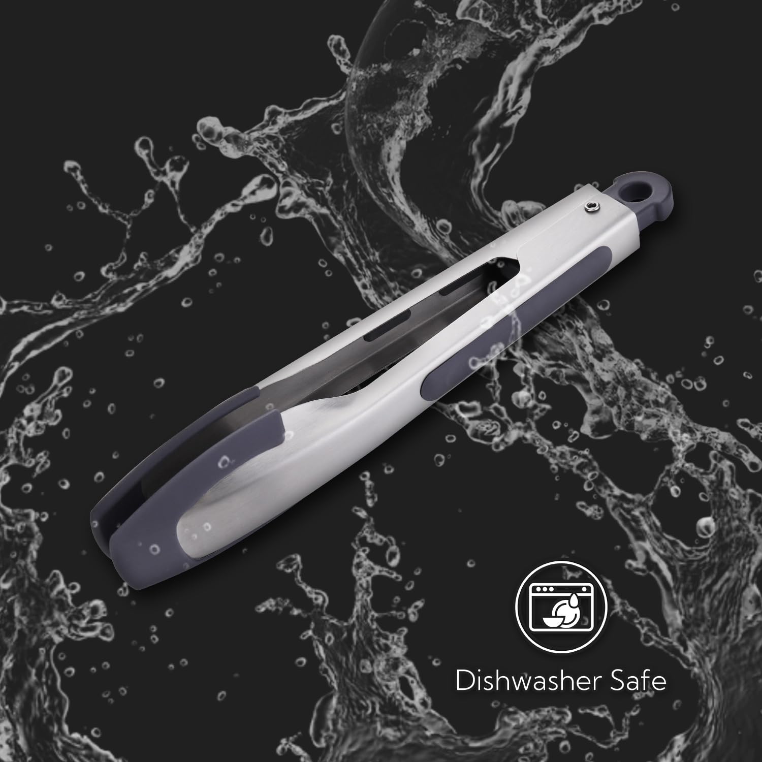 Kitchendao Tongs For Cooking With Silicone Tips 9 Inch, One-Handed For Convenience, Soft-Touch Handle, Silicone Tipped Stainless