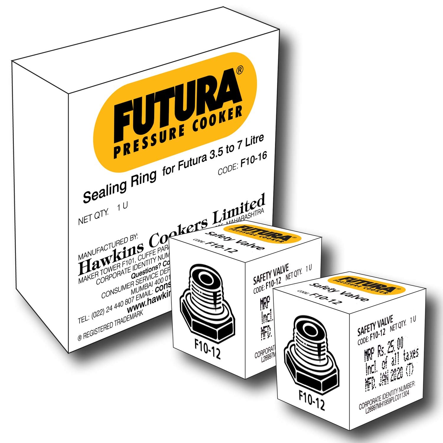 Hawkins Futura Rubber Gasket For 4L 7L Tall Pressure Cooker And 2 Units Of Futura Safety Valve (Black)
