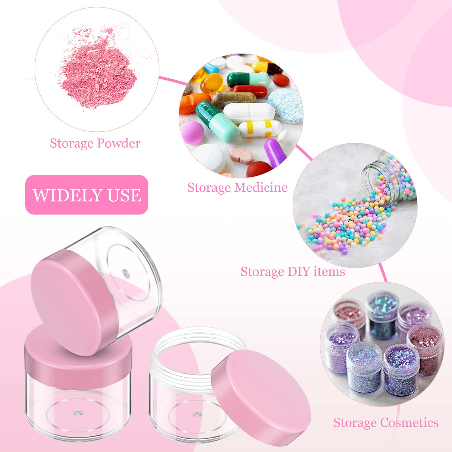 20 Pieces Round Pot Jars Plastic Cosmetic Containers Set With Lid For Liquid Creams Sample, 20 Ml/ 0.7 Oz (Fresh Pink Lid)