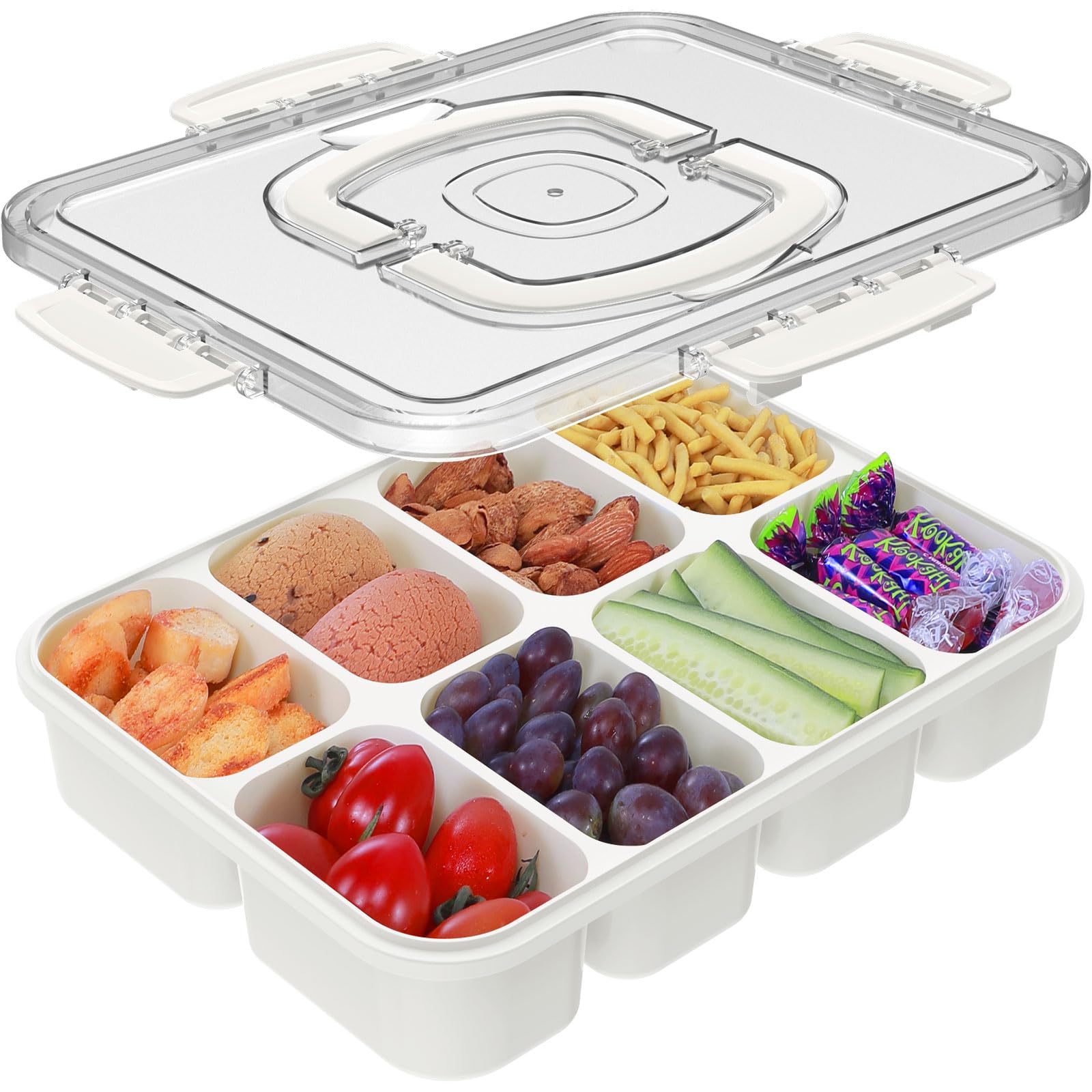 Caperci Snackle Box Container with Handle, 8Compartment Serving Tray