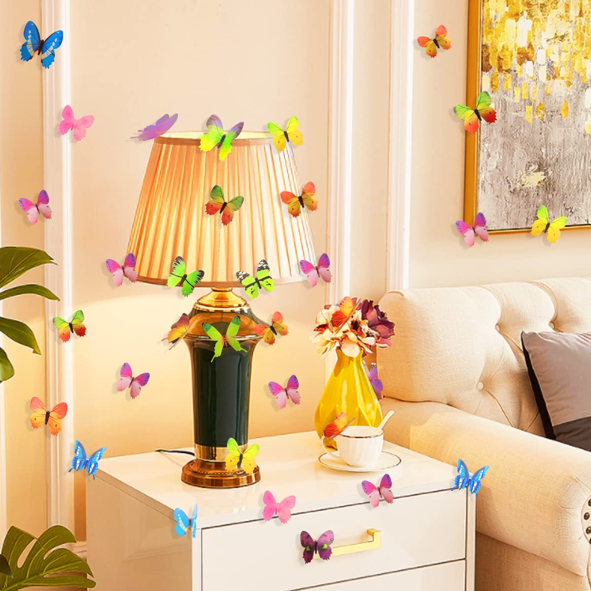 eoorau 60pcs Butterfly Wall Decals - 3D Butterflies Removable Mural Wall Stickers for Kids Girls Home Room Bedroom Decoration