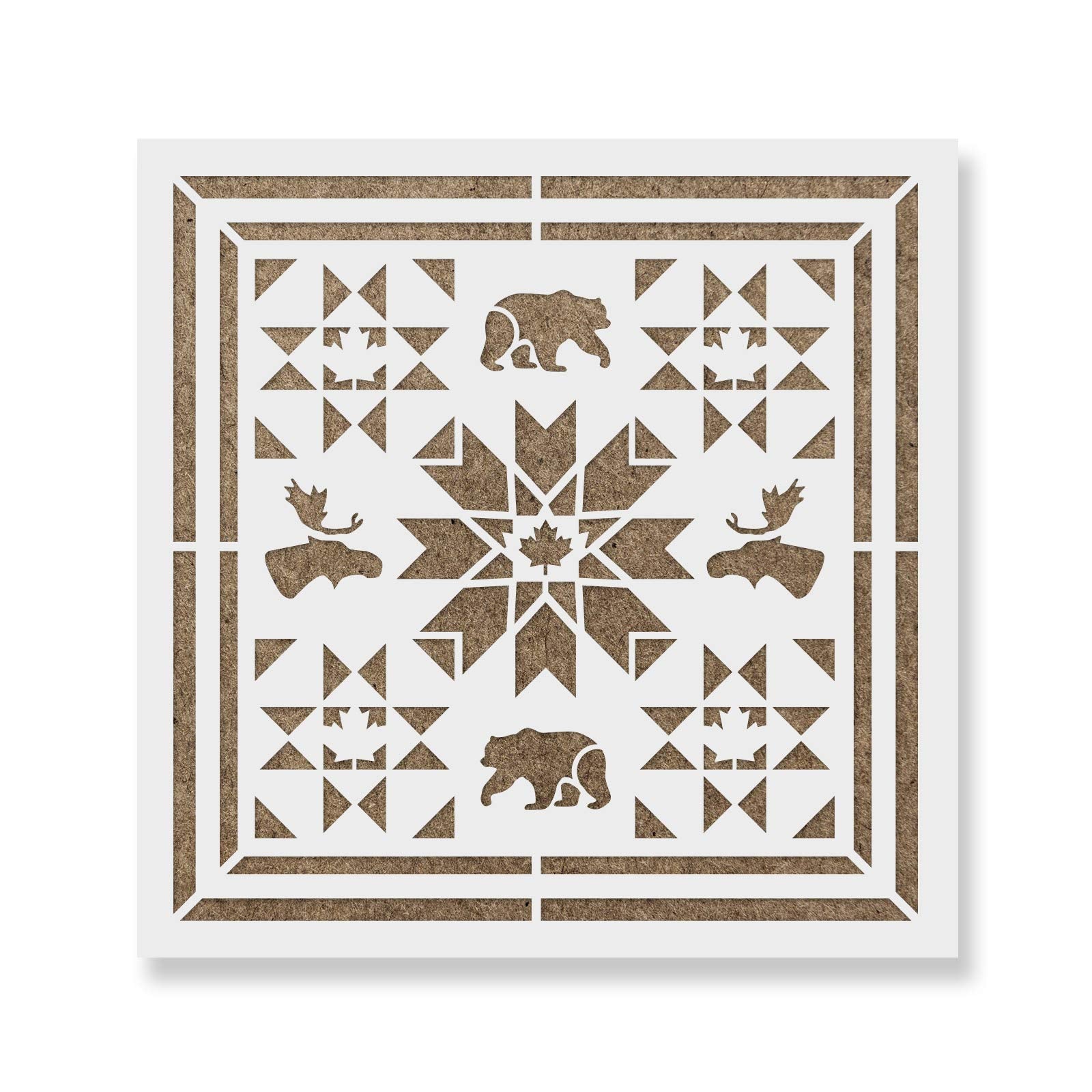 Oh Canada Barn Moose Bear Quilt Stencil  Reusable Stencils For Painting  Create Diy Oh Canada Barn Moose Bear Quilt Home Decor