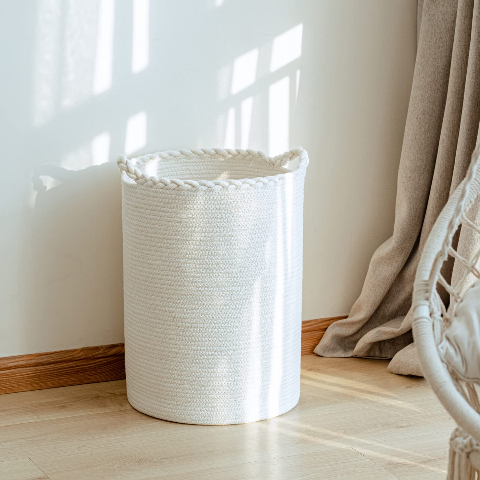 Homlikelan 72L Woven Laundry Hamper,Cotton Tall Wicker Laundry Basket For Blankets,Clothes,Pillows,Toys,Shoes Large Laundry Bin
