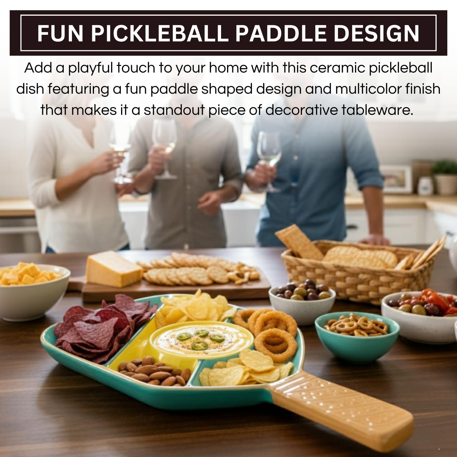 Khen Ceramic Pickleball Dish | Paddle Shaped Serving Tray Platter Decorative Tableware
