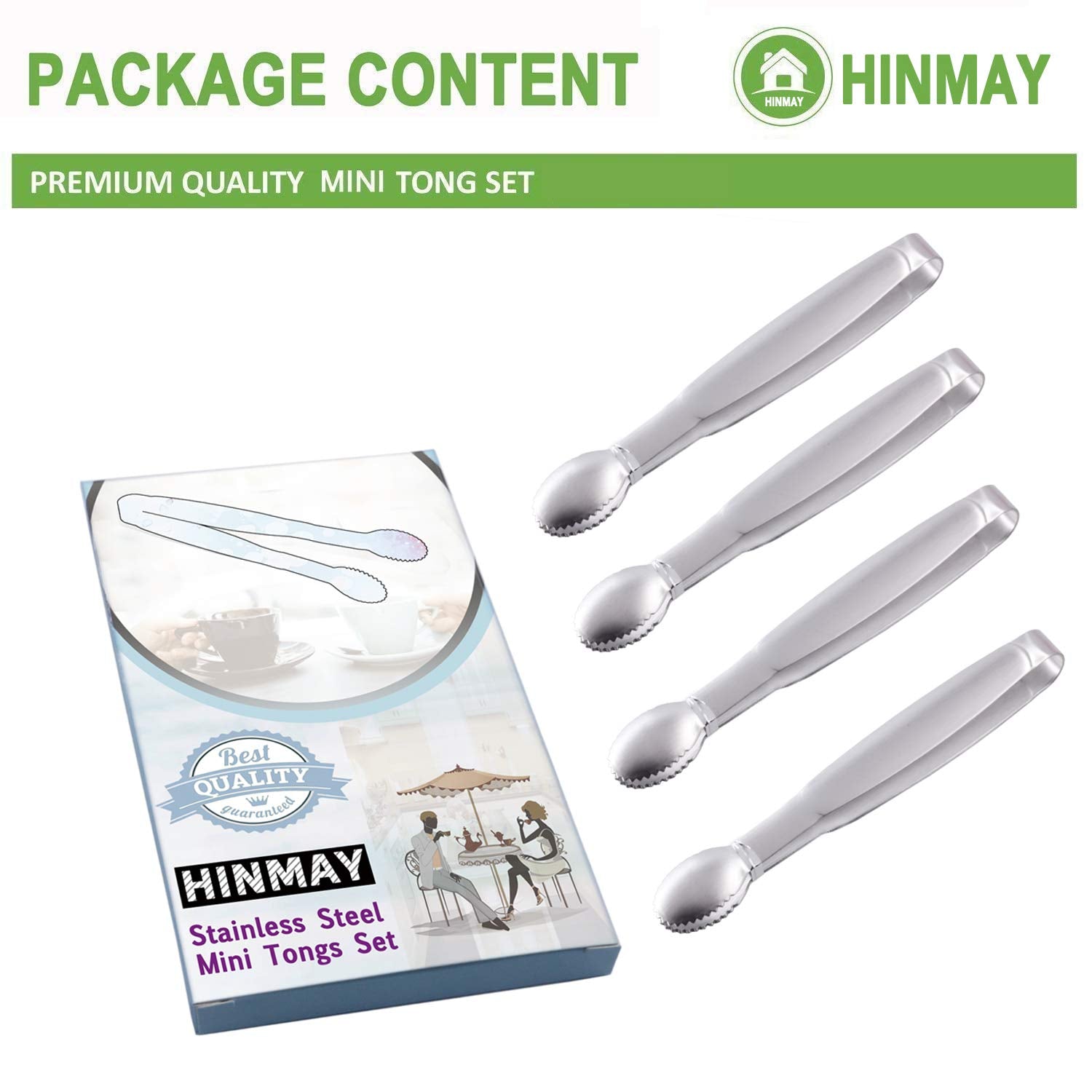 Hinmay Mini Serving Tongs 5-Inch Stainless Steel Small Appetizer Tongs, Set Of 4