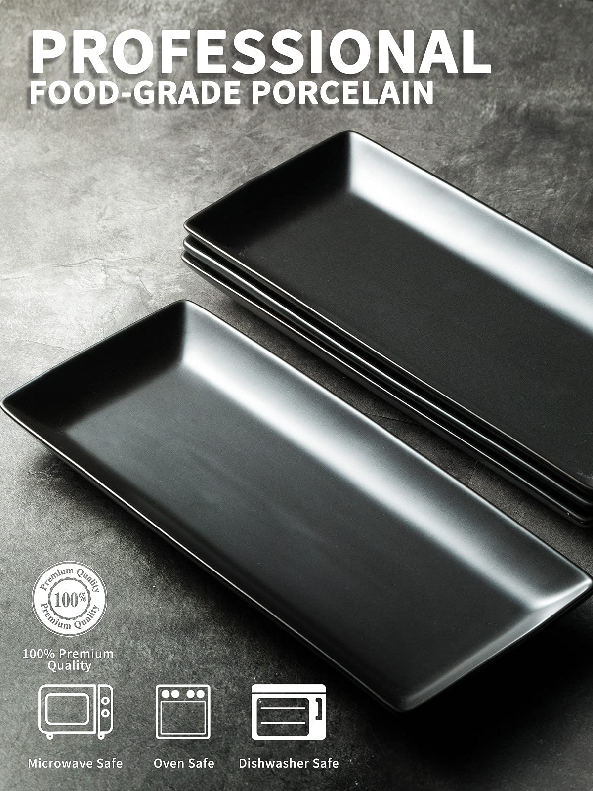 LAUCHUH Serving Platters for Entertaining Large Rectangular Serving Dinner Dish 14 Inches Plate Tray For Wedding Thanksgiving Party Food Dessert Sushi and Appetizers Set of 4  Black