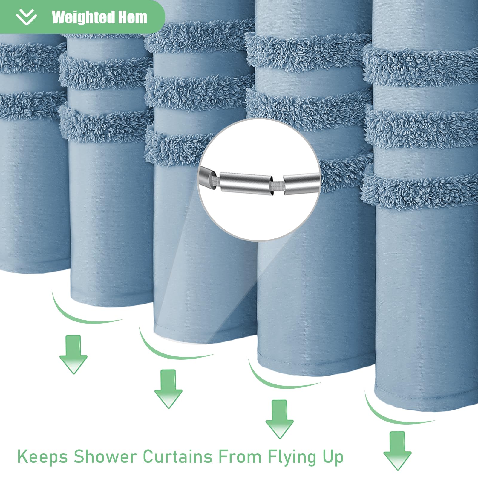 Dynamene Extra Long Shower Curtains 72 X 84 Inches Long Tufted Chenille Striped Fabric Bathroom Shower Curtain, Tall Modern Shab