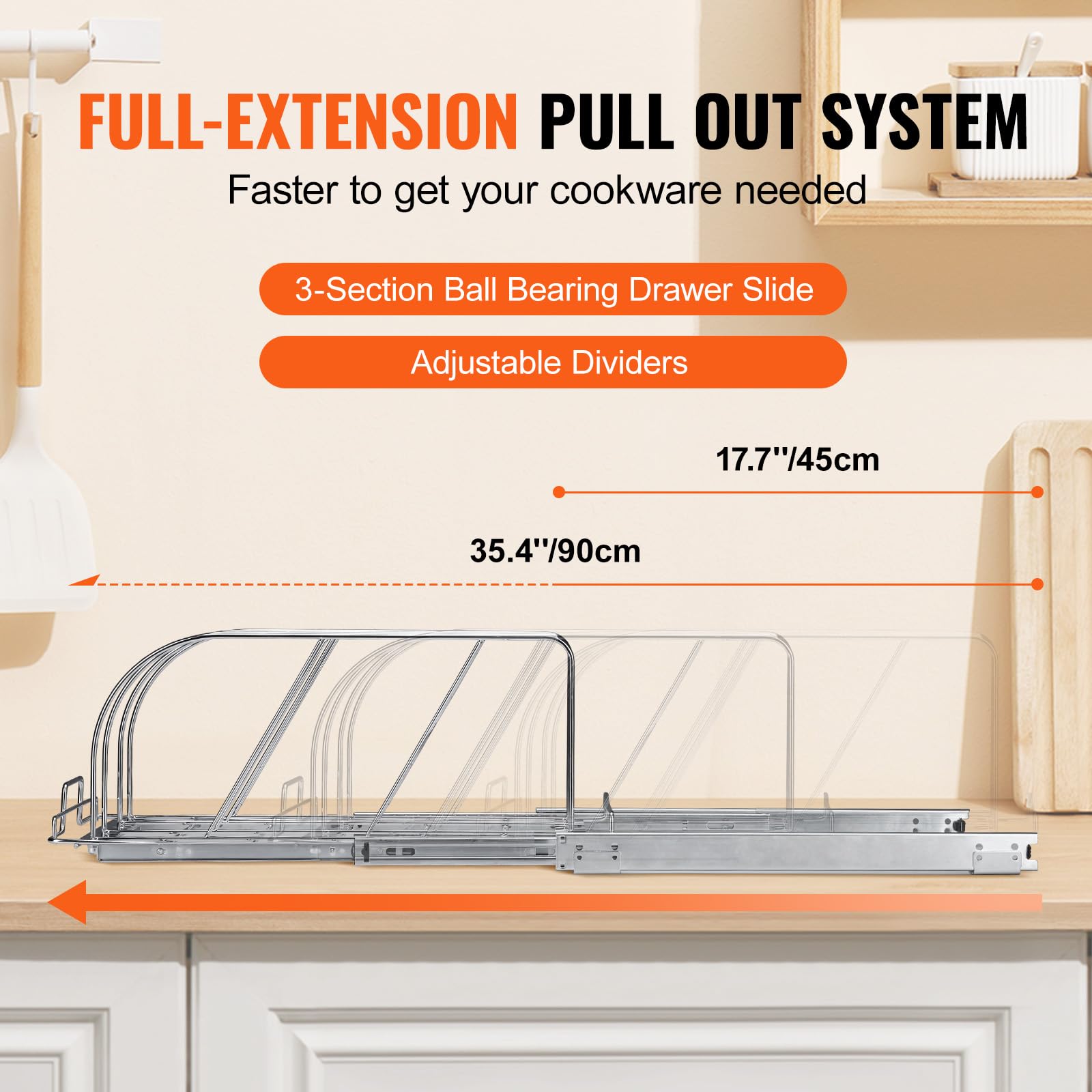 Vevor Pan And Pot Rack, Expandable Pull Out Under Cabinet Organizer, Cookie Baking Pans Tray Organization, Adjustable Wire Divid
