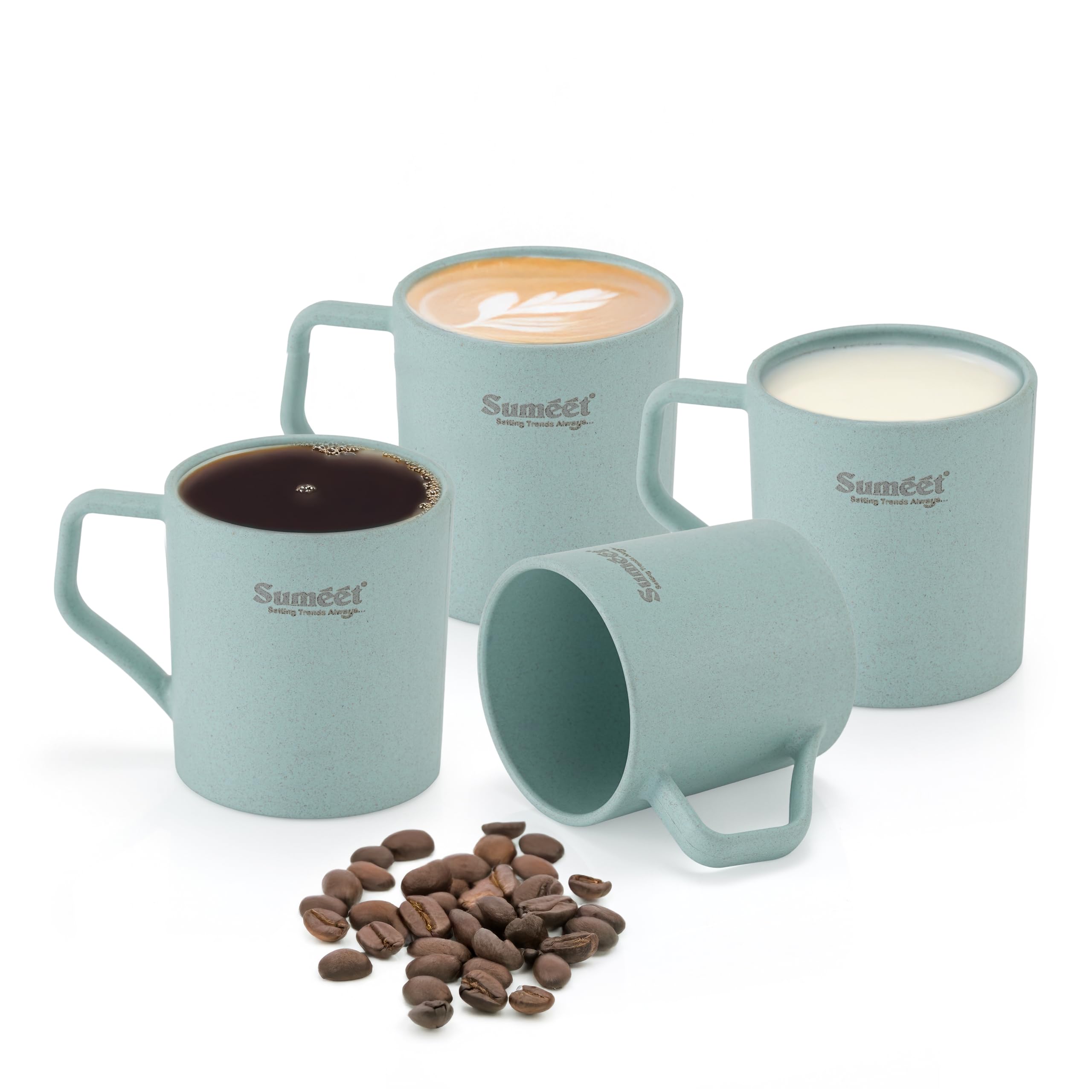 Sumeet ecoFriendly Tea & Coffee Cups, 240 ml, Set of 4, Green  Sustainable Material Cups, Sturdy, Reusable, Microwave & Dishwa
