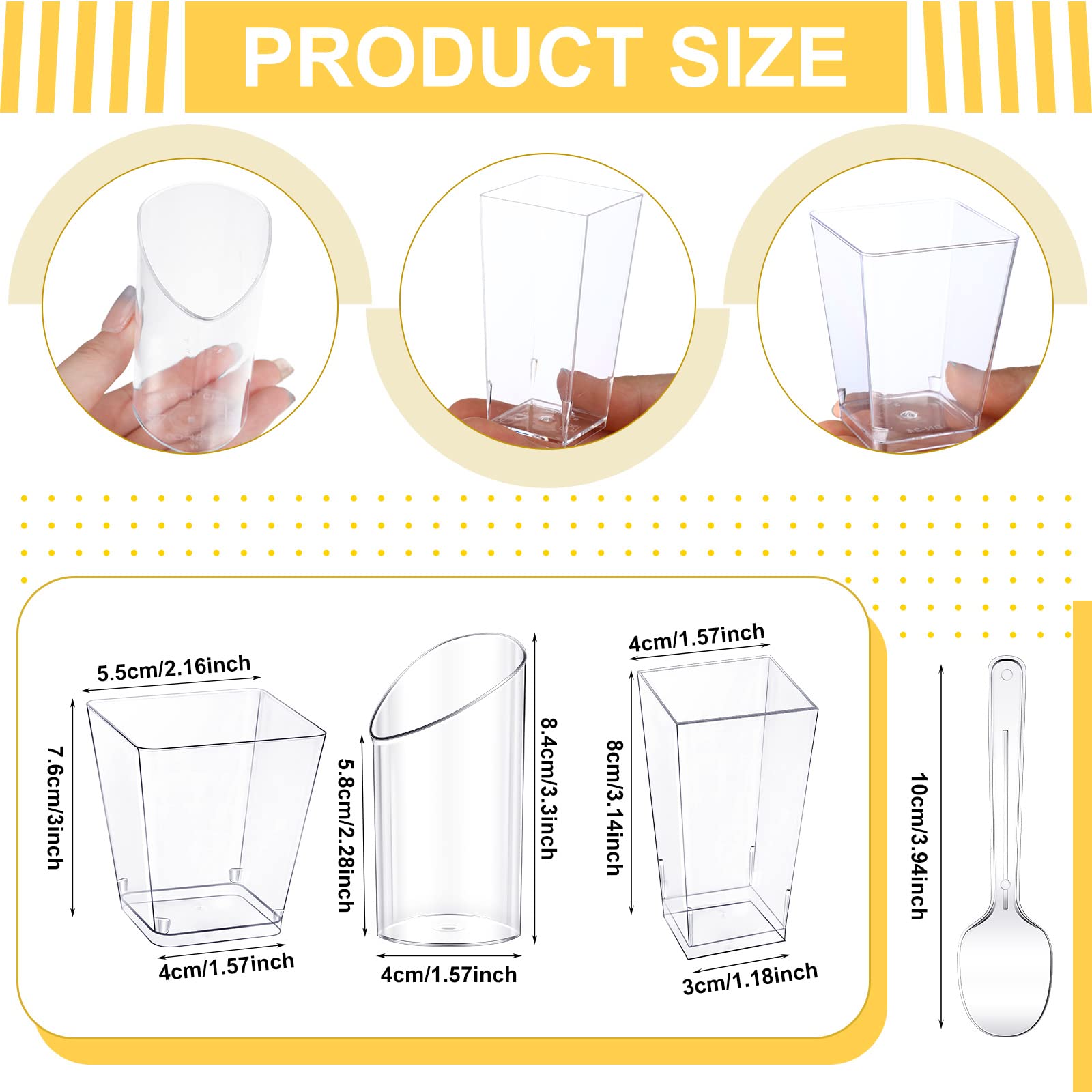 Funtery 300 Pack Mini Dessert Cups With Spoons Clear Plastic Parfait Appetizer Cup Slanted Round Cup For Desserts Shooters