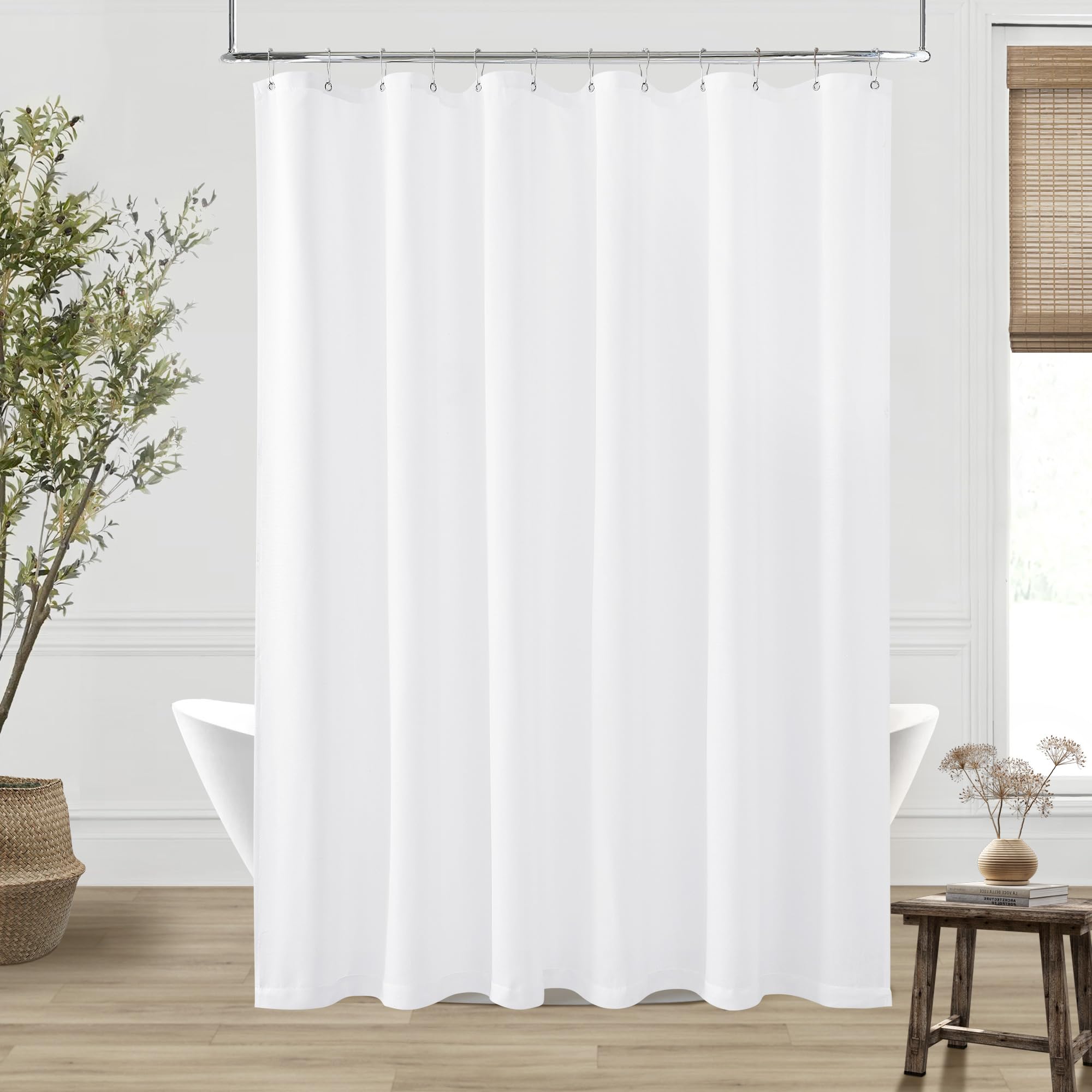 White Linen 90 Inch Shower Curtain Extra Long Cloth Shower Curtains For Bathroom Boho Farmhouse Water Repellent Extra Tall Showe