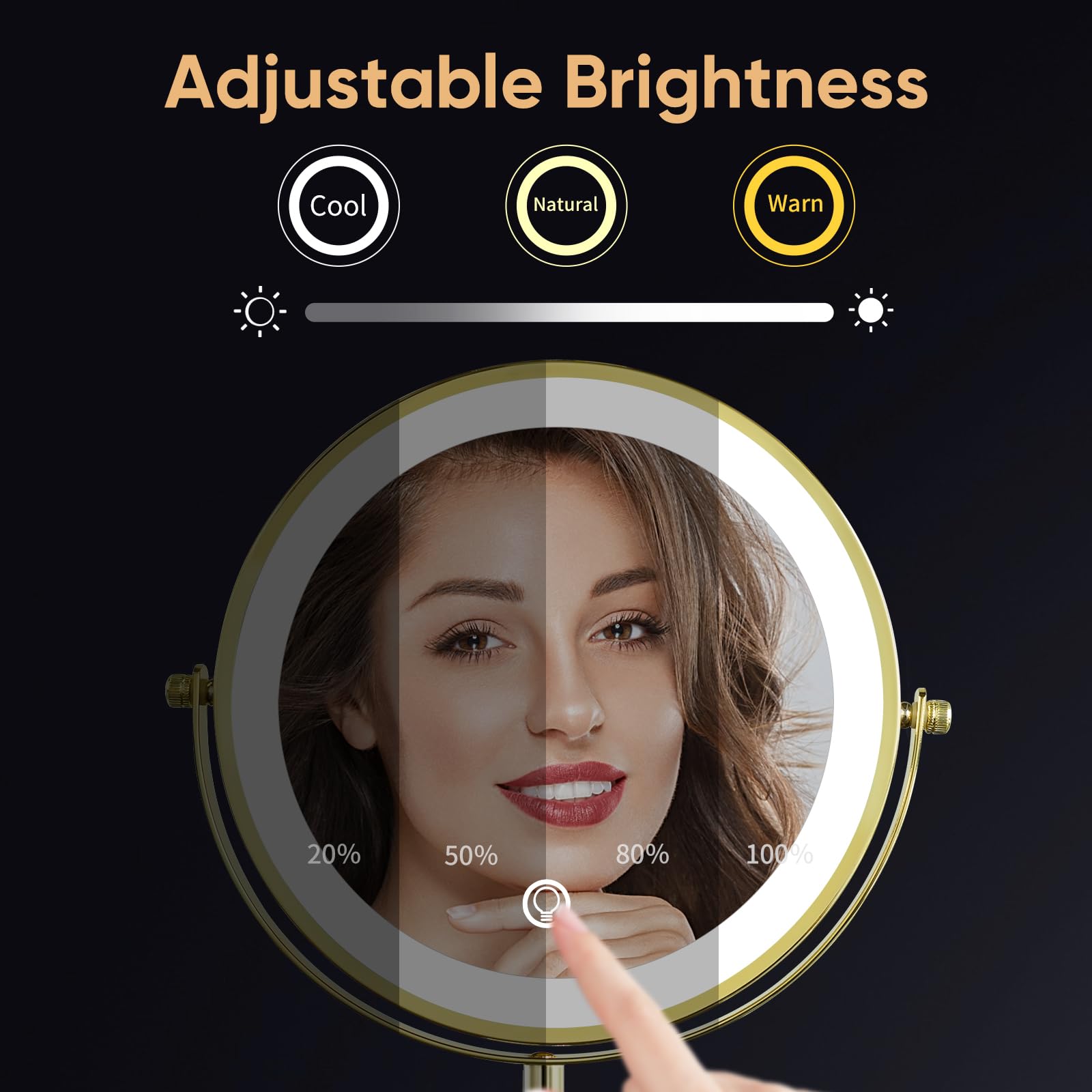 Nicesail Led Make Up Mirror With Lighting, Magnifying Mirror With 3 Color Dimmable Lights, Stand Up Lighted Makeup Mirror 360Rot