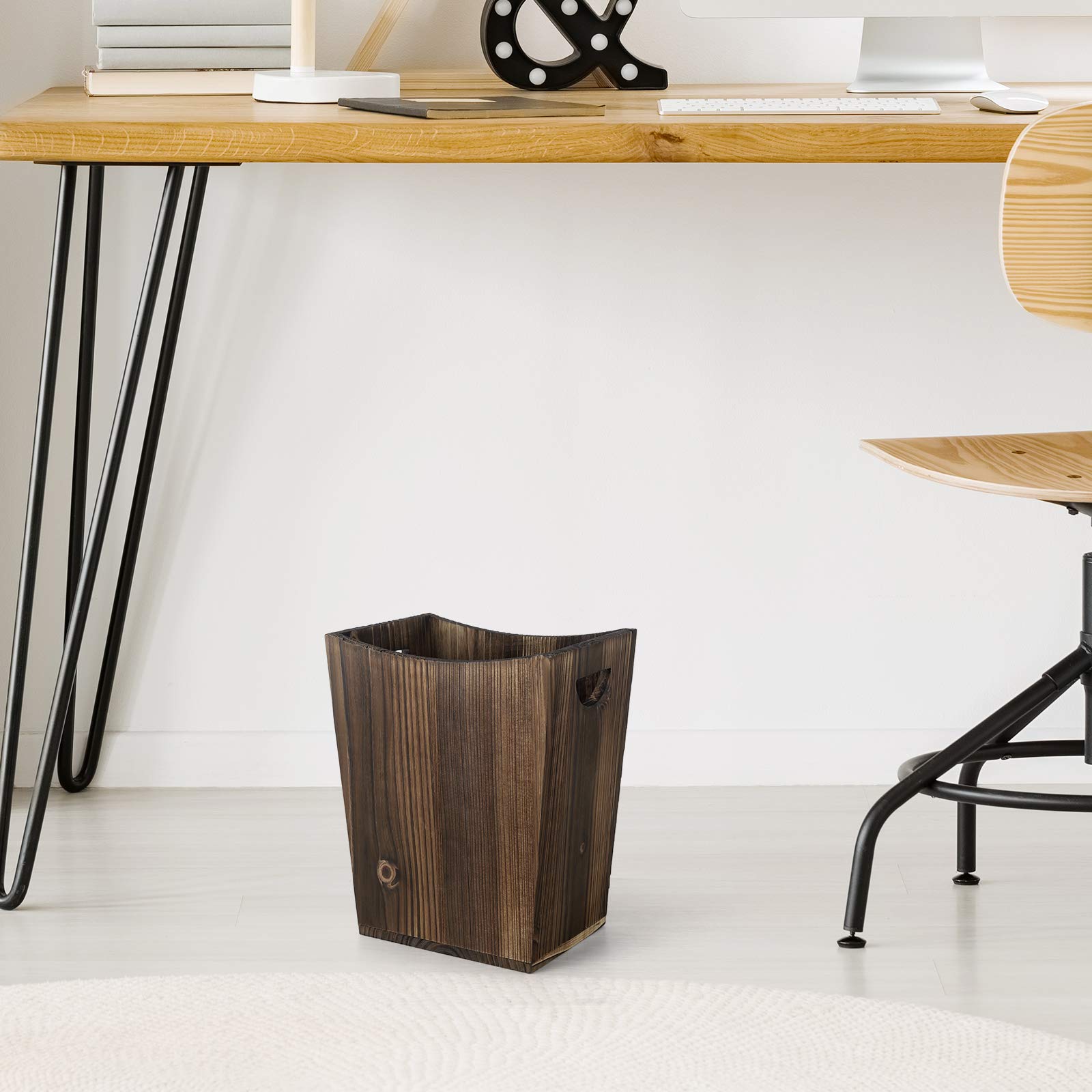 Wood Trash Can Small Wastebasket With Handles Rustic Office Garbage Can For Bedroom Bathroom Office Living Room Kitchen