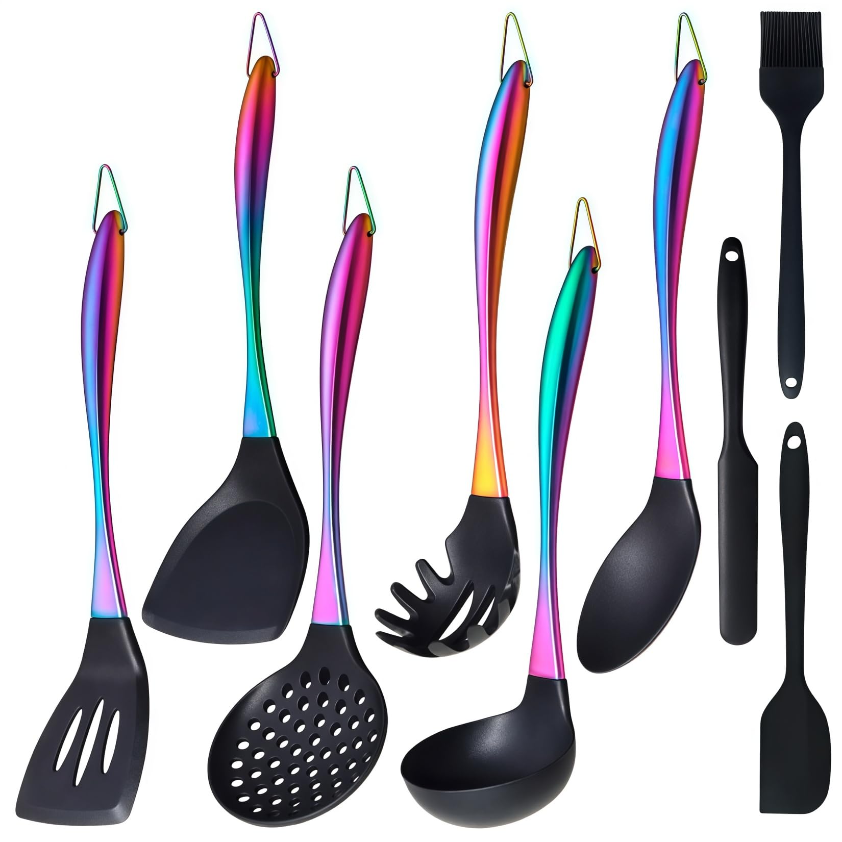 Silicone Cooking Utensils Set, 9Pcs Kitchen Utensil Set with Stainless Steel Handle, HeatResistant Silicone Utensils for Cookin