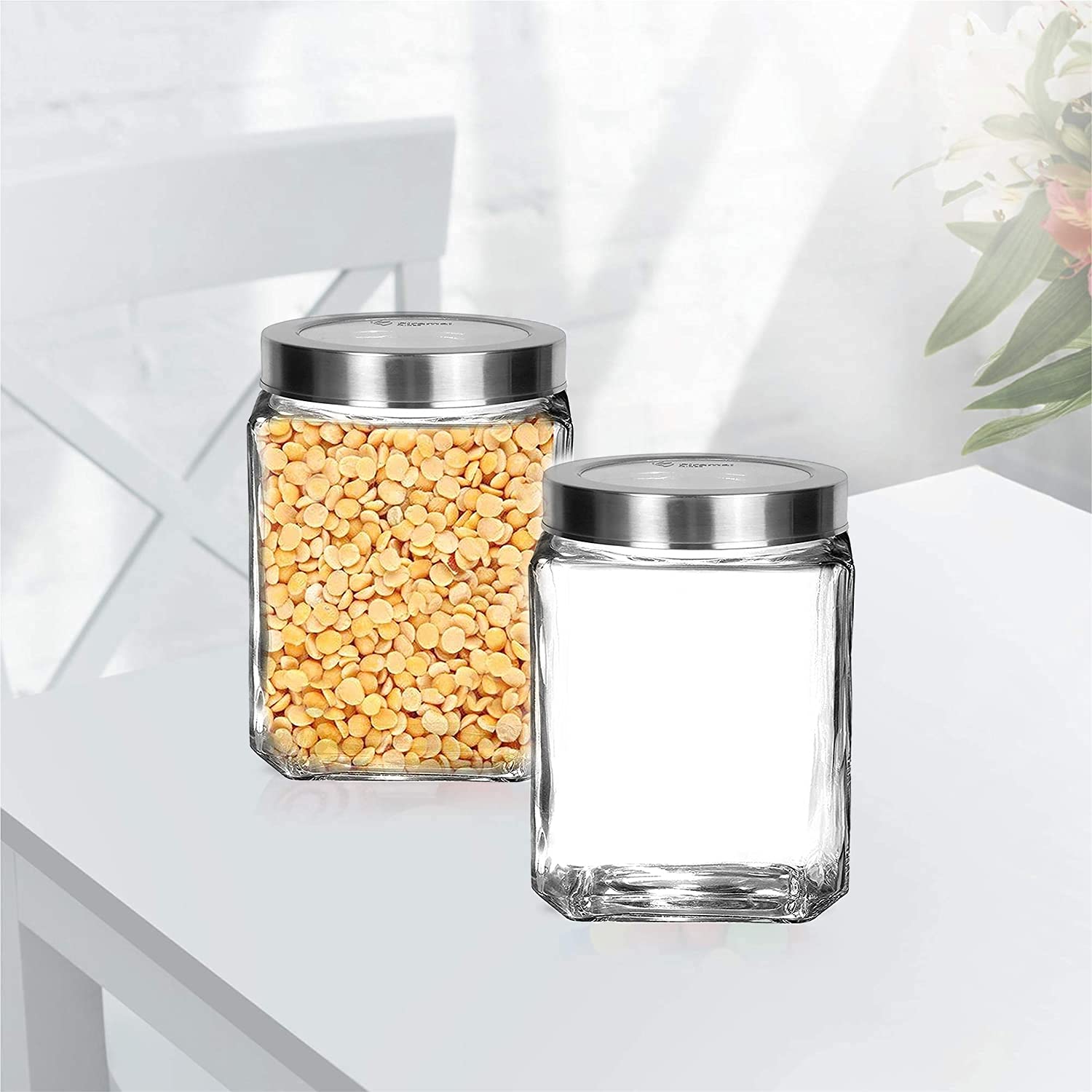 Brezzycloud Piraml Glass Cubical Square 600ml Transparent Glass Jars & Containers for Kitchen Pantry, Snacks, Masala, Honey, Pic
