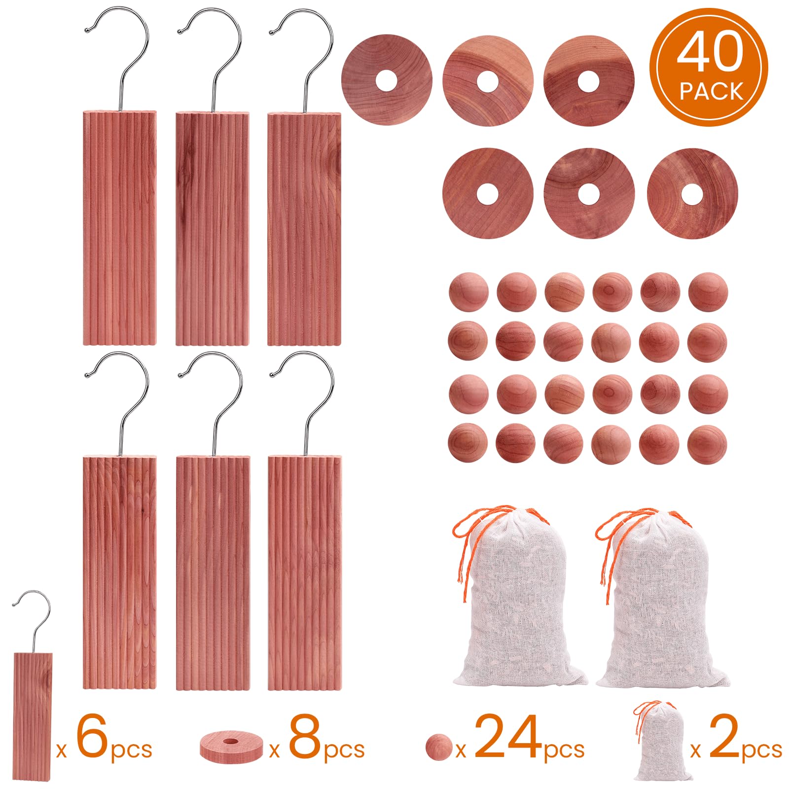 Homode Cedar Blocks For Clothes Storage, Cedar Wood Chips And Balls For Closets And Drawers, Fresh Scented Sachets, 40 Pack
