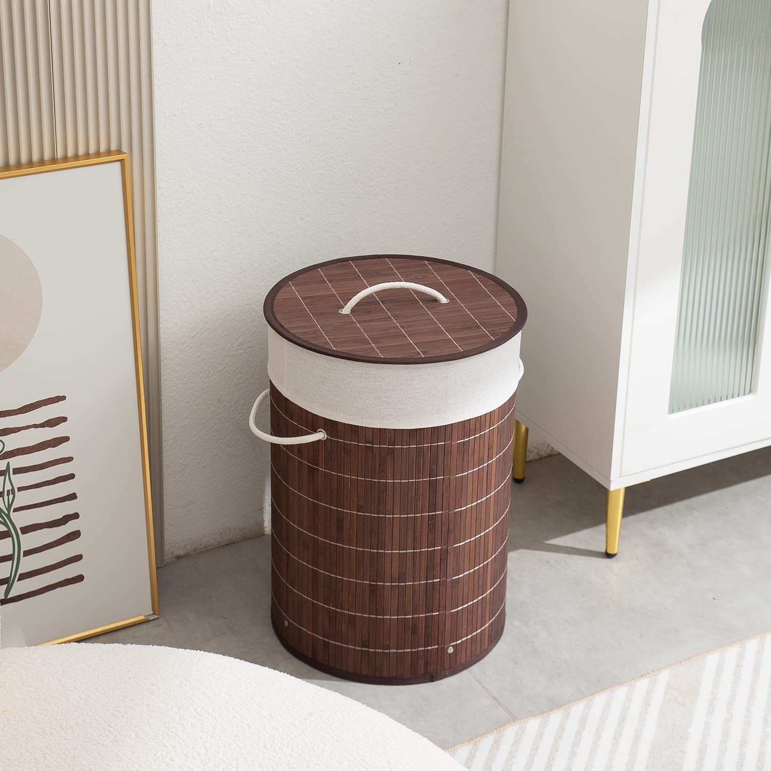 Homestorie Eco-Friendly Foldable Bamboo Laundry Basket Hamper With Lid, Large - 57 Liter (Coffee Brown)