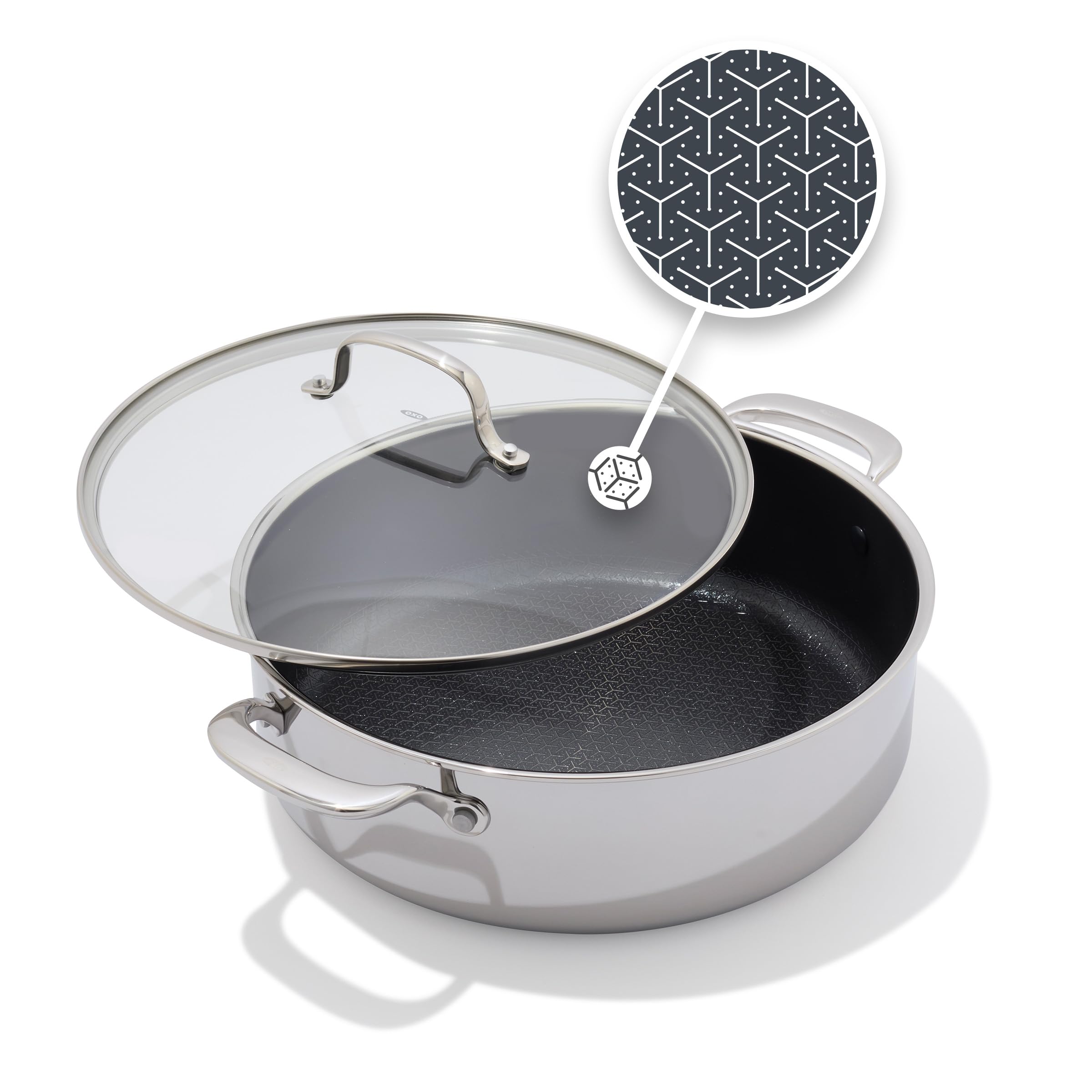 OXO Trident Hybrid 12 Nonstick Stainless Steel Every Day Pan with Glass Lid, PFASFree Ceramic Jumbo Saute Skillet, Induction