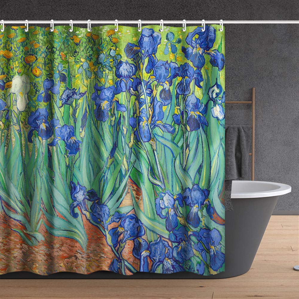 Invin Art Bathroom Shower Curtain Set With Hooks, Irises By Vincent Van Gogh,Home Art Paintings Pictures For Bathroom