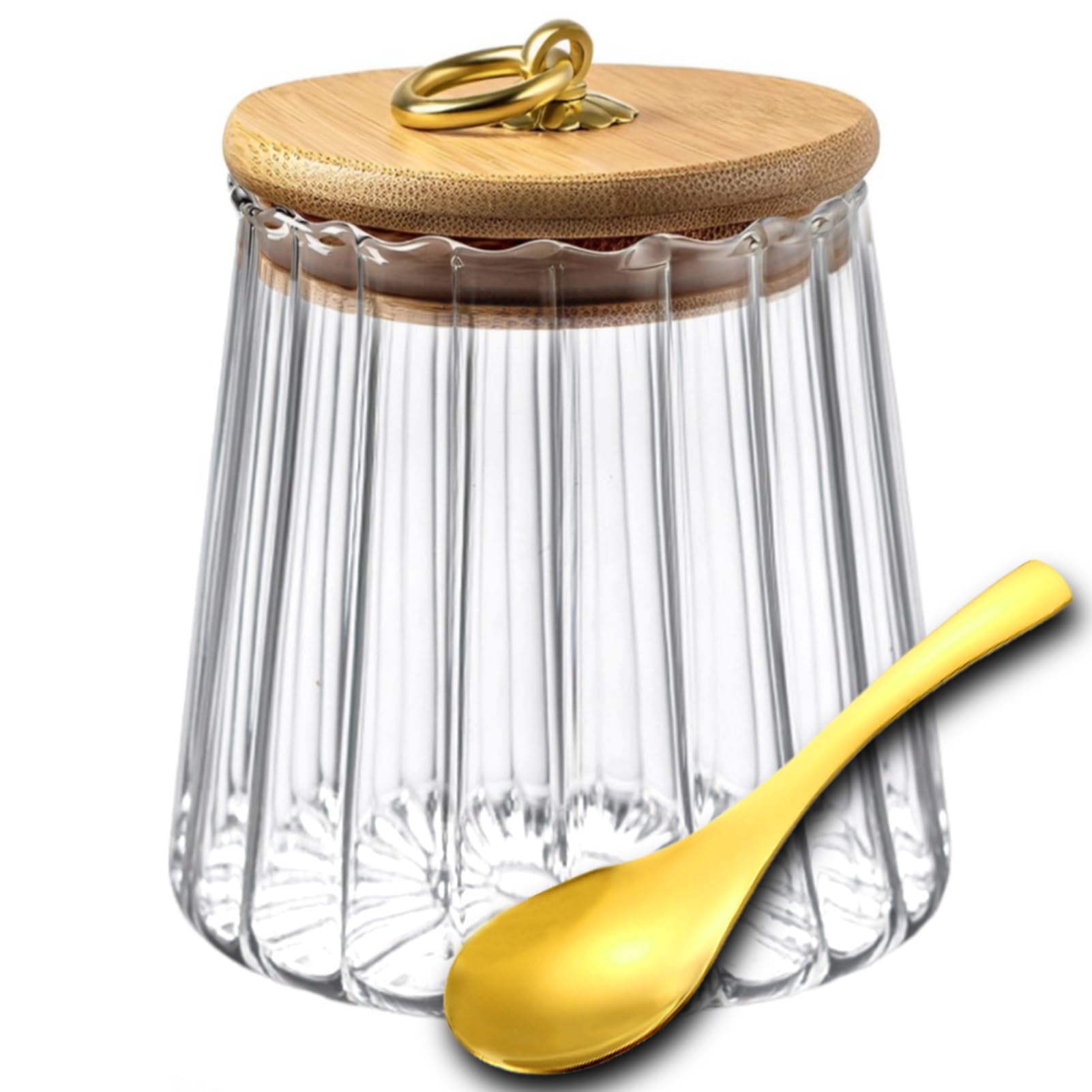 Viovian 34oz Vintage Glass Jar with Wood Lid and Spoon Glass Storage Canister Medium Clear Decoration Jars with Lids for Food Co