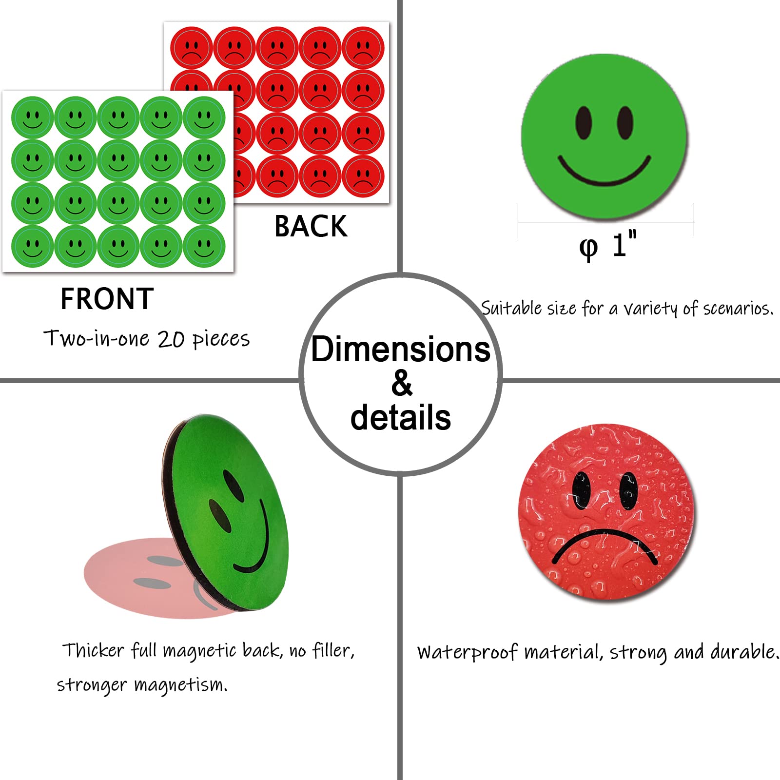 Kaarp Double Sided Smiley Face Magnets For Whiteboard, Red Magnets And Green Magnets In One (1 Inch) (Xl003)