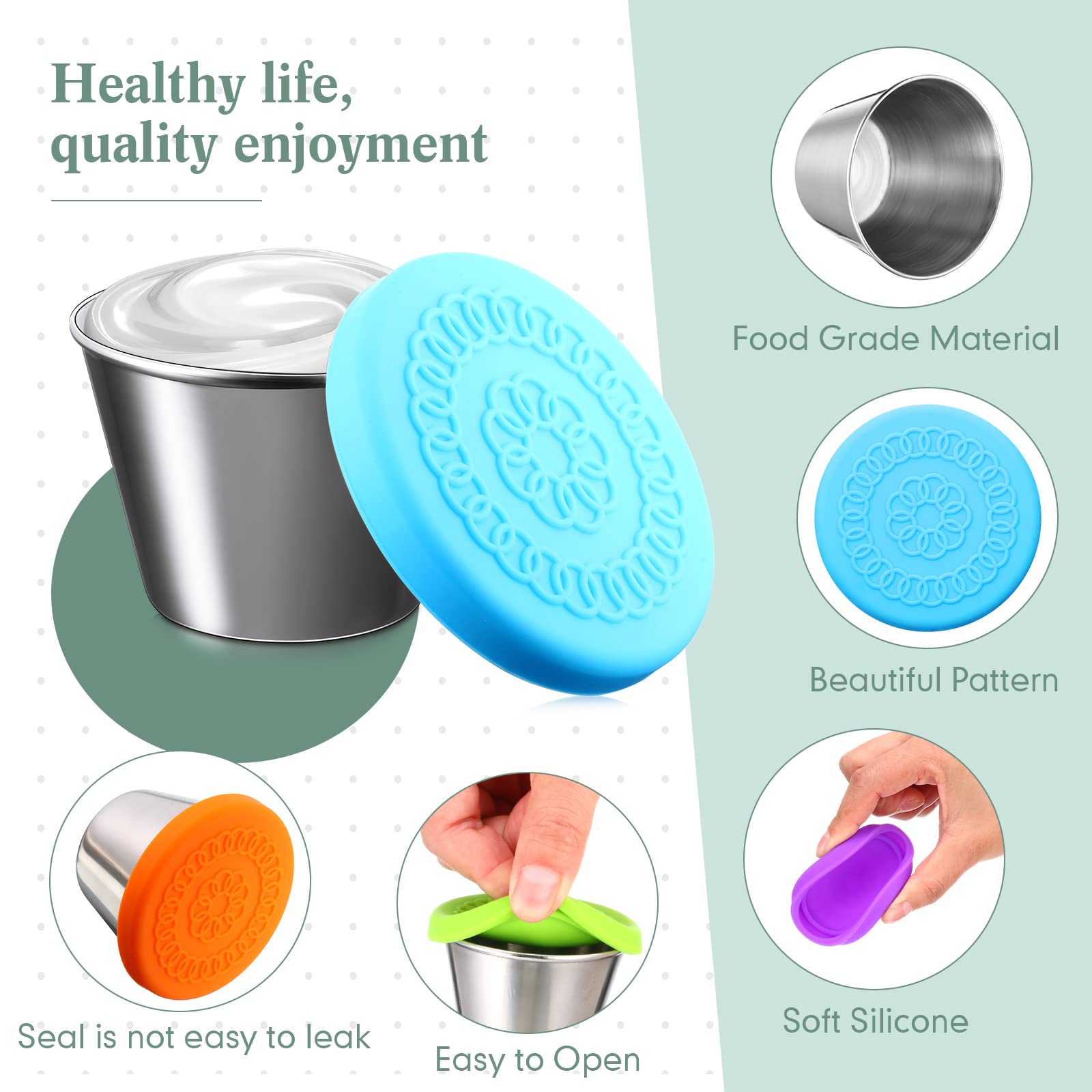 20 Pack Dipping Cups With Lid, 2.5 Oz Stainless Steel Dipping Sauce Cups, Condiment Containers With Lid, Freezer Cups With Leakp