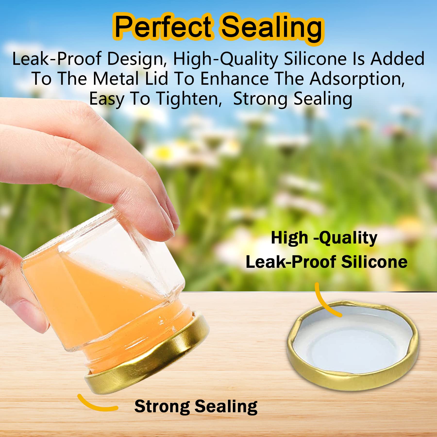 Aliggbent Honey Jars,48 Pack Mini Jars Party Favors In Bulk, 1.5 Oz Hexagon Small Glass With Dipper, Gold Lids, Cute Bee Pendant