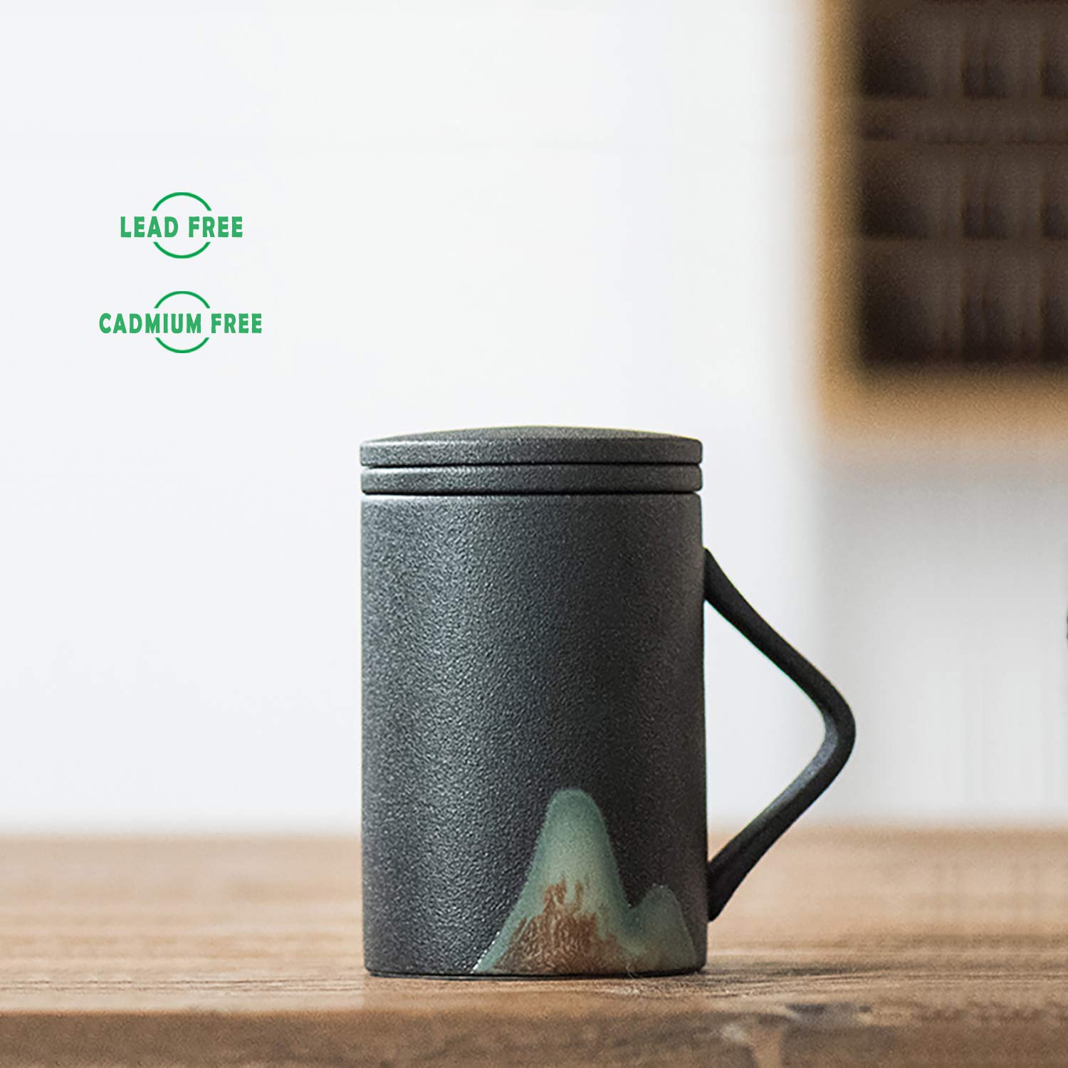 Mug Japanese Style,Pottery Teacup,with Infuser and Lid,9.2oz