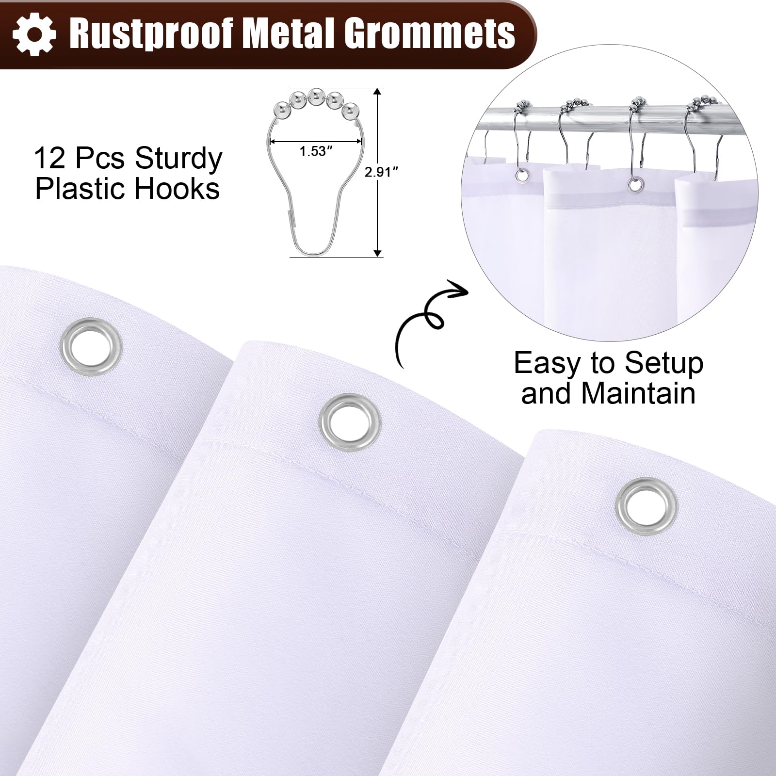 Olanly Luxury Shower Curtain, Brown Ombre Shower Curtain Sets With 12 Shower Curtain Hooks, Waterproof & Washable Brown And Whit