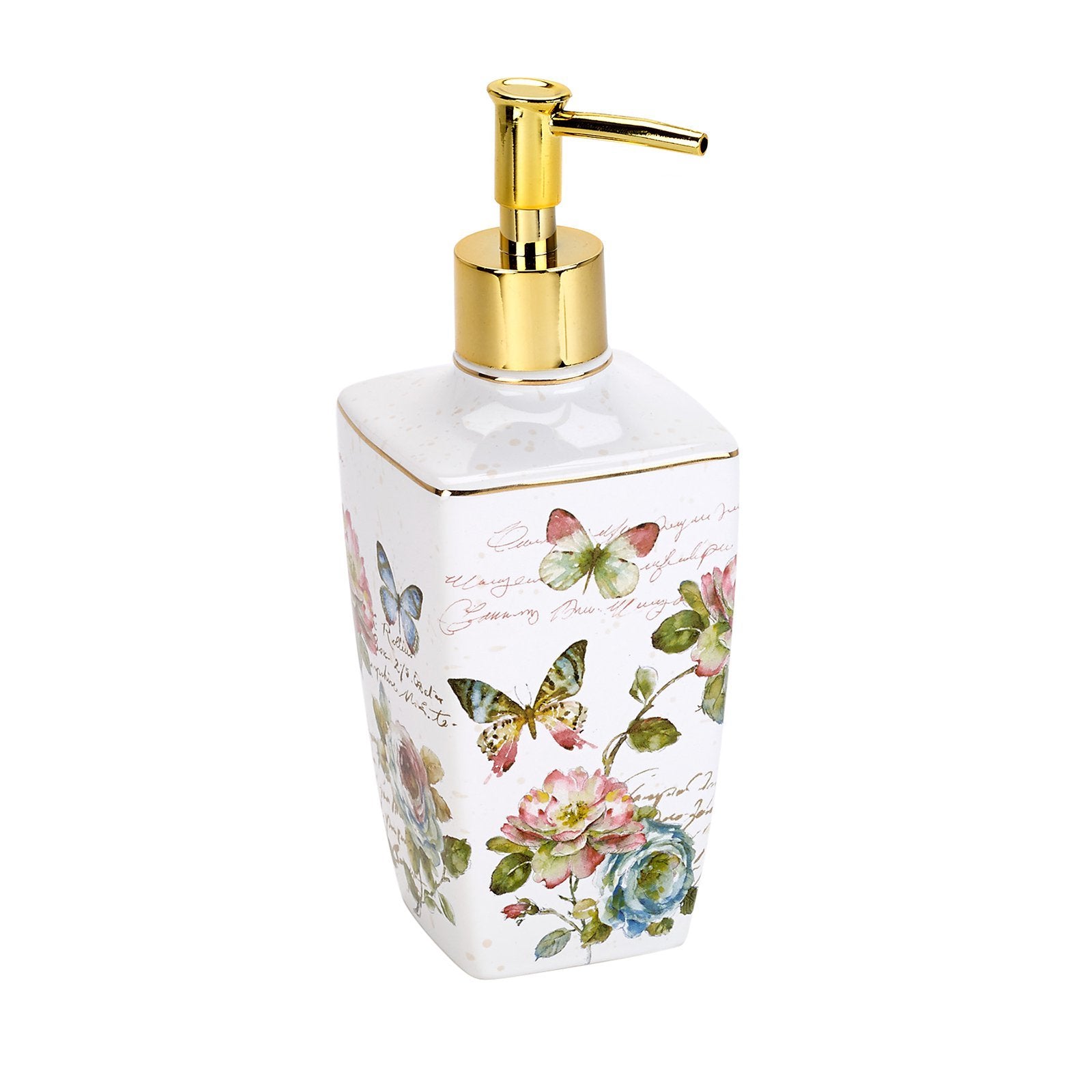 Avanti Linens - Lotion Pump/Soap Dispenser, Ceramic Countertop Accessories, Artistic Home Decor (Butterfly Garden Collection)