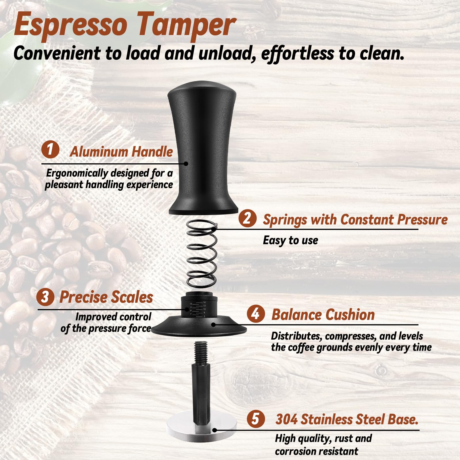 Hahago Coffee Espresso Tamper 51Mm With Wdt Tool Calibrated Spring Loaded, Coffee Press With Silicone Mat, 100% Flat Stainless S