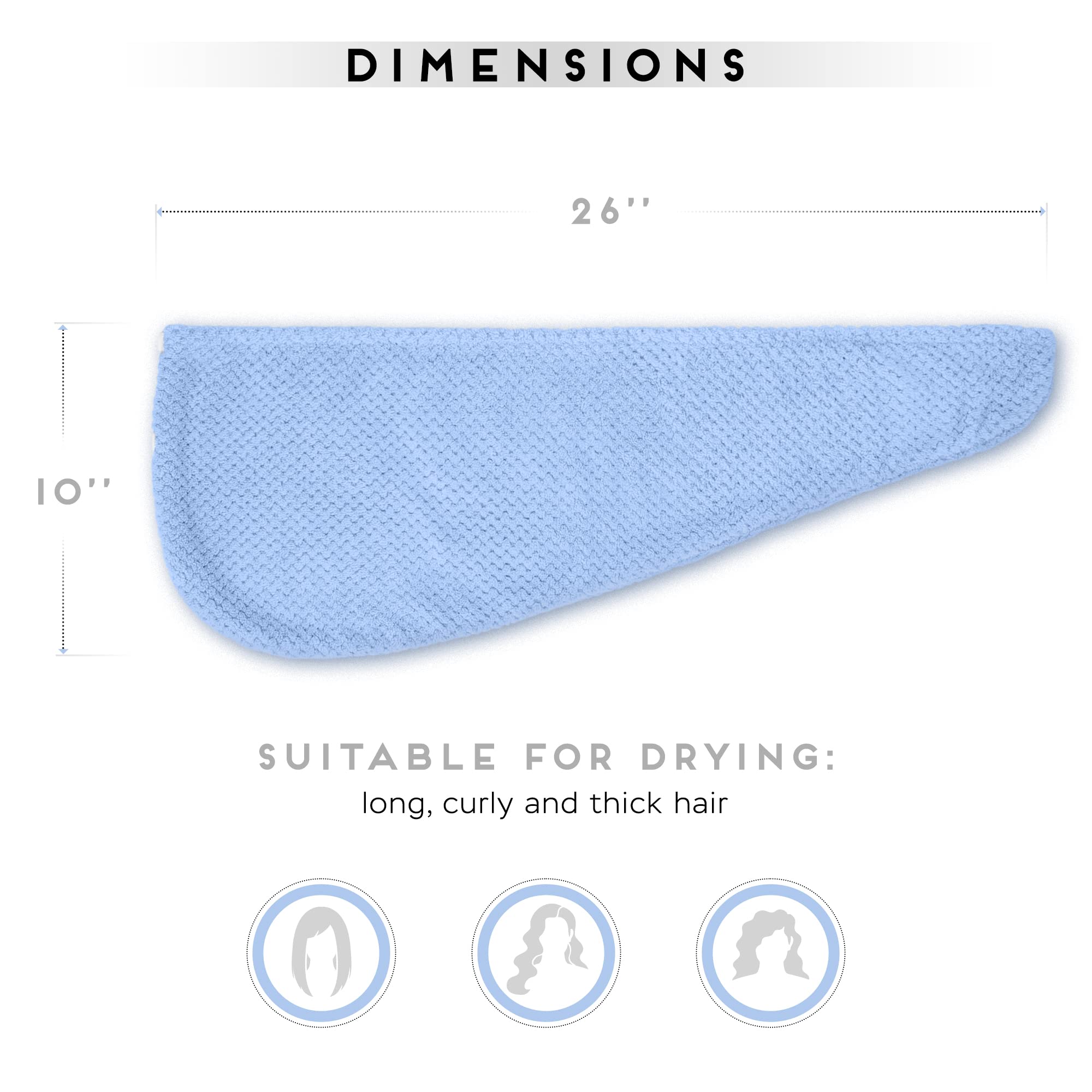Microfiber Hair Towel for All Hair Style, 2 Pack Quick Drying Hair Turban - Perfect for Women, Men and Kids (Blue+Pink)