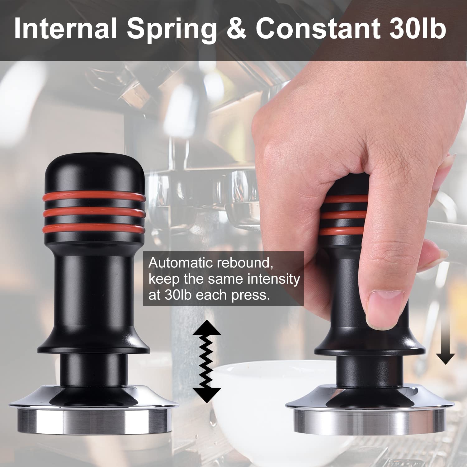 Seeblu Espresso Tamper 51Mm, Coffee Tamper With 30Lbs Spring Loaded, Hand Press Tamper Tool For 51Mm Portafilter, Calibrated Tam