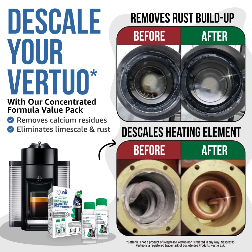 Nespresso Compatible Descaling Kit. 2 Bottles Of Vertuo Descaler Solution. Removes Limescale For Hotter Coffee. 4 Uses Descaler