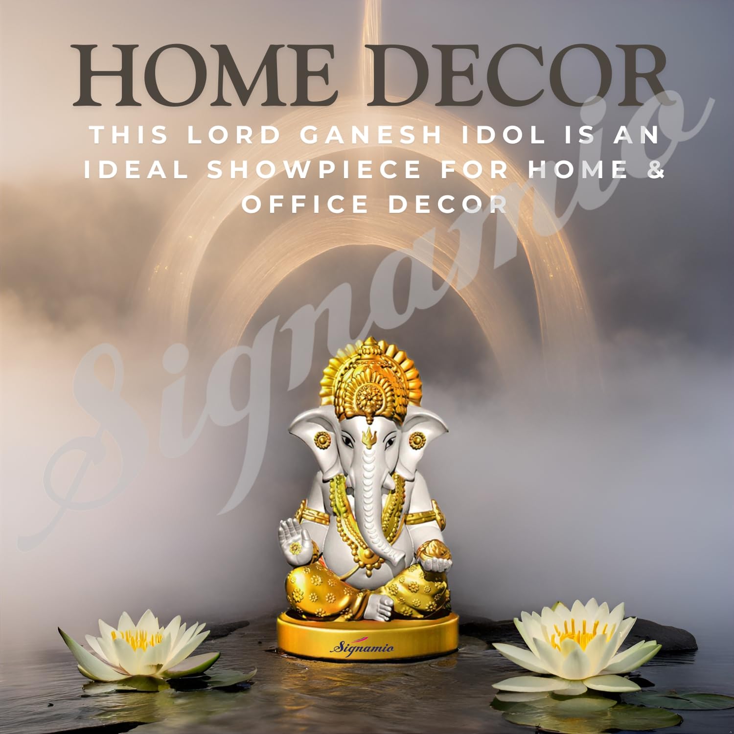 Signamio Handcrafted White Ganesha Idol For Car Dashboard Item: Ganesh Ji, Ganpati Bappa Murti For Home Decor - Exquisite Car Go
