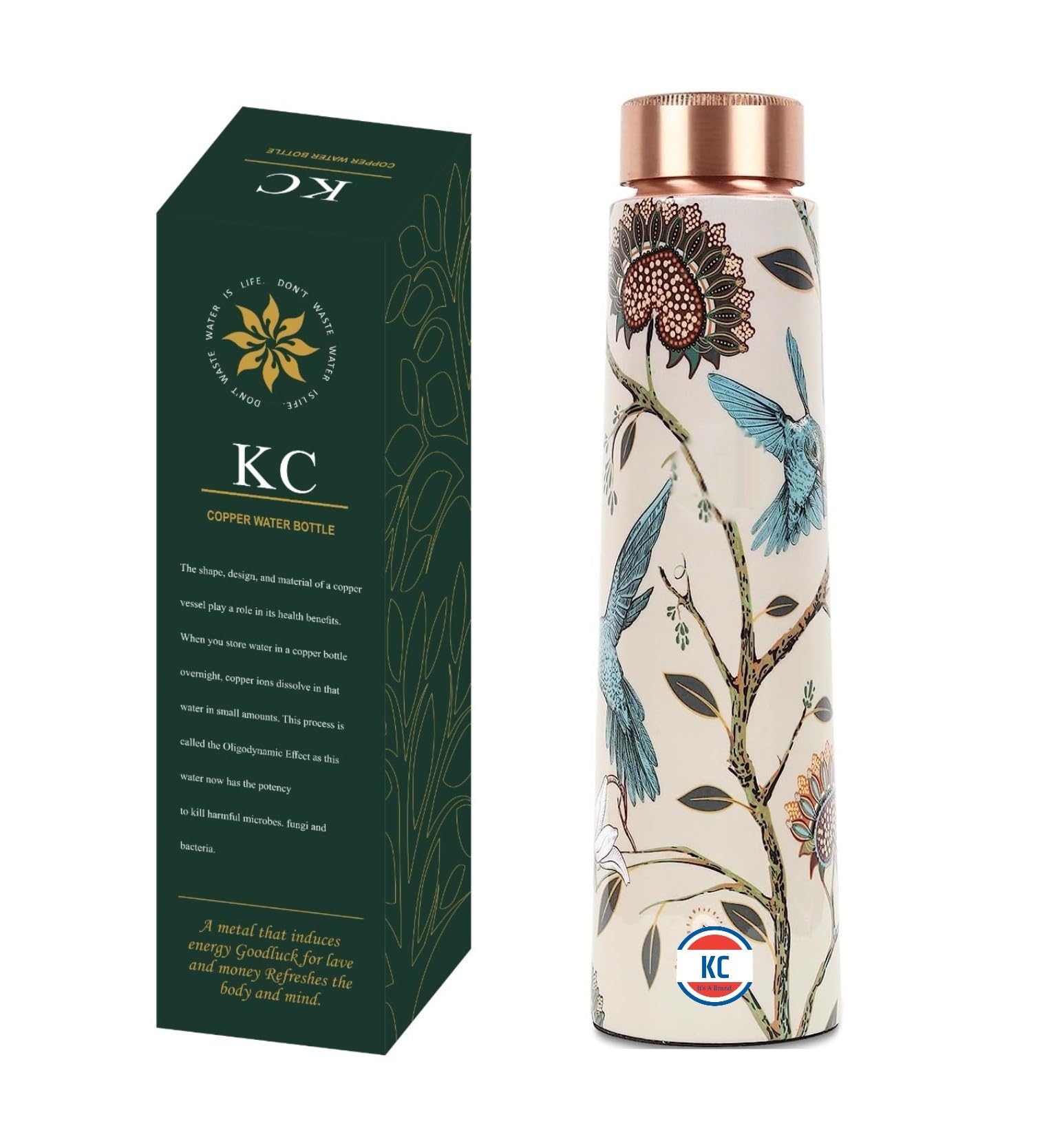 Kc Pure Copper Designer Water Bottle With Advanced Leak Proof Protection, Ayurveda And Yoga Health Benefits. (1000Ml, 1Unit, Tow