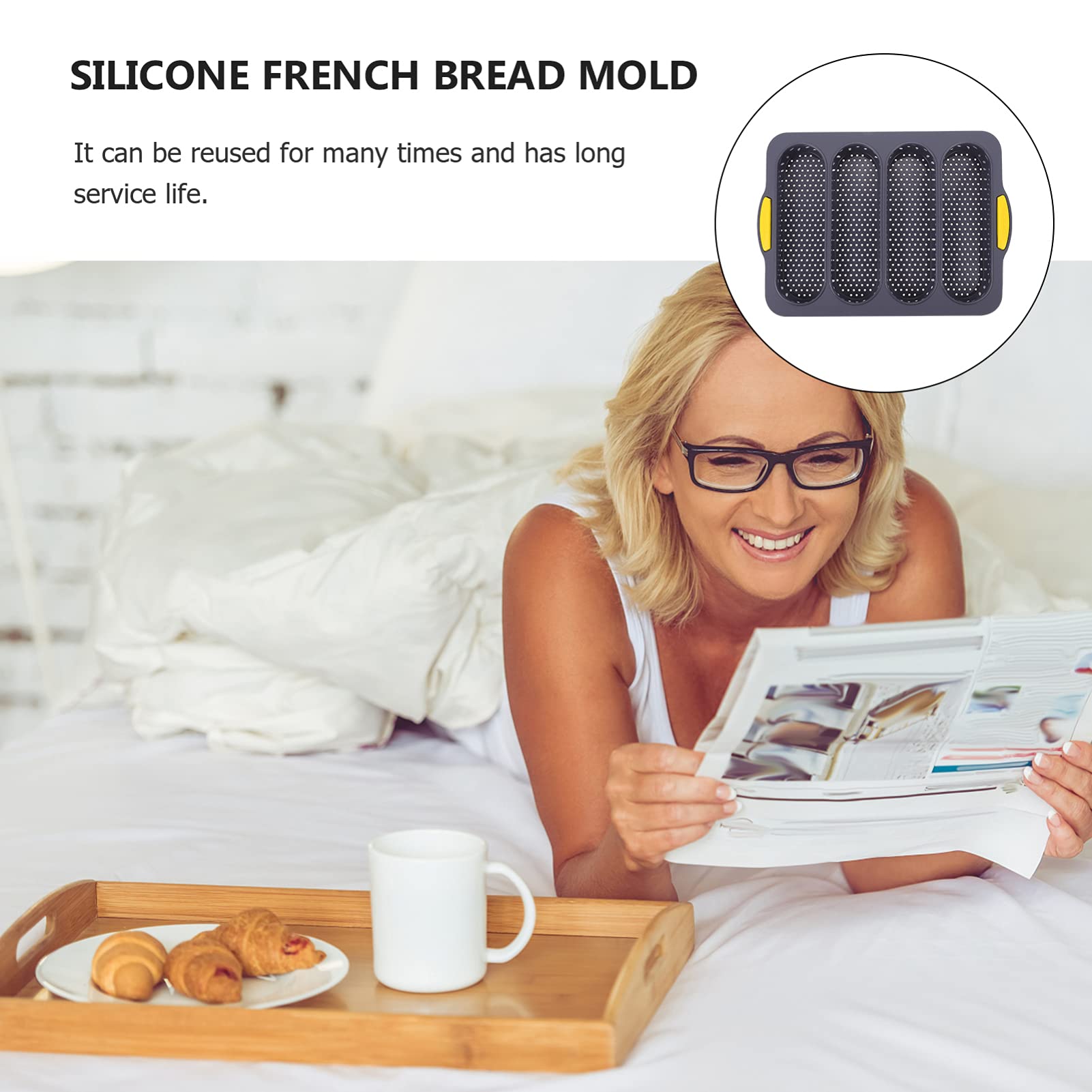 Silicone Baguette Pan 4 Wave Non Stick French Toast Bread Baking Tray Bake Mold Perforated Silicone Molds Loaf Pan Sandwich Baki