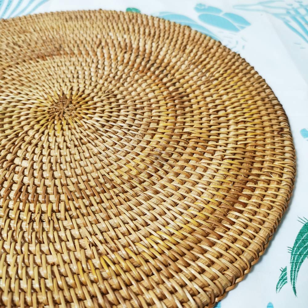 4Packs Round Rattan Table Mats, Set Of 4 12 Inch Woven Kitchen Placemats, Handmade Decorative Dish Trivet Mat For Dining Room, C