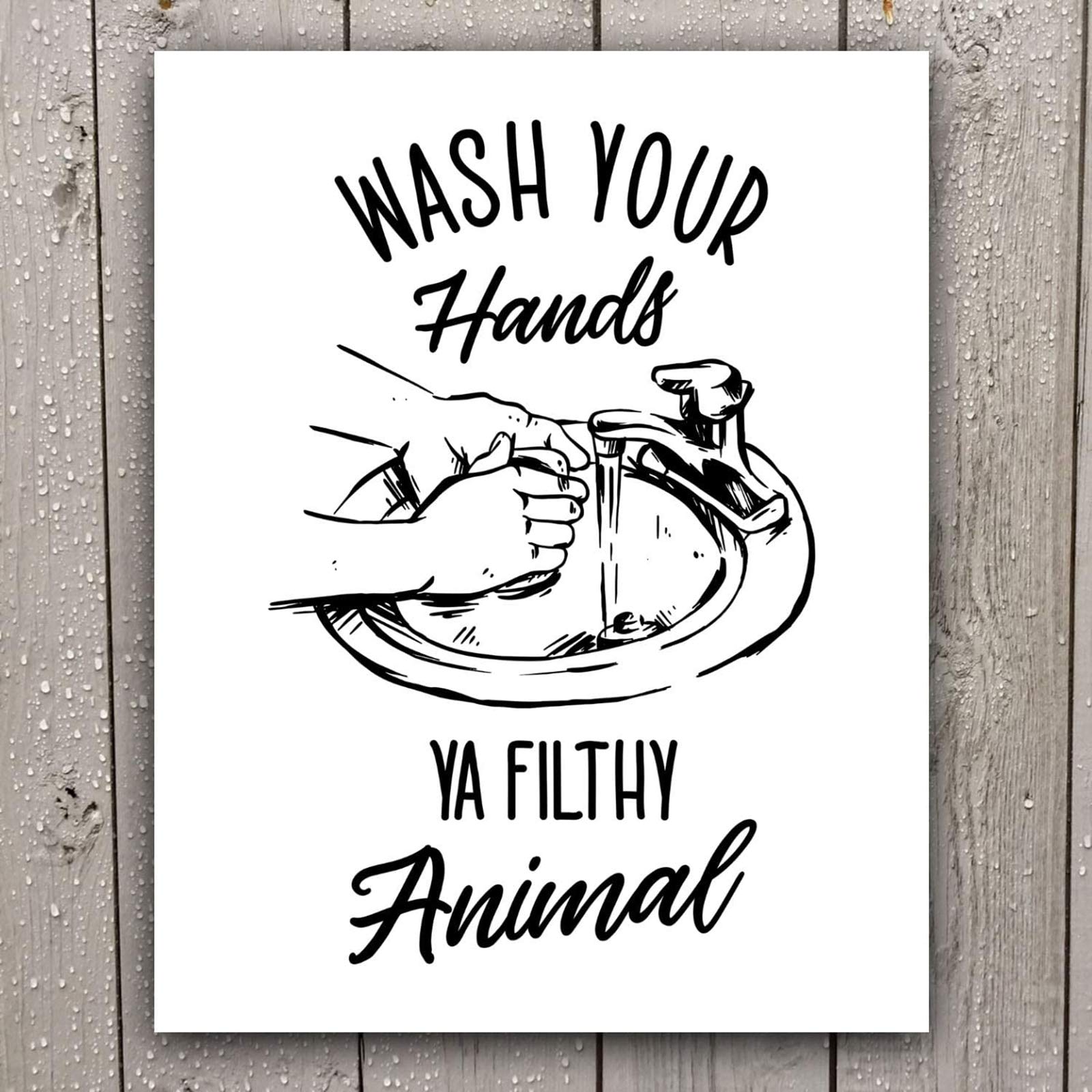 Funny Bathroom Signs (Set Of 4 Unframed - 8 X 10 Inches), Bathroom Typography Wall Decor Prints,Black And White Unframed By Mode