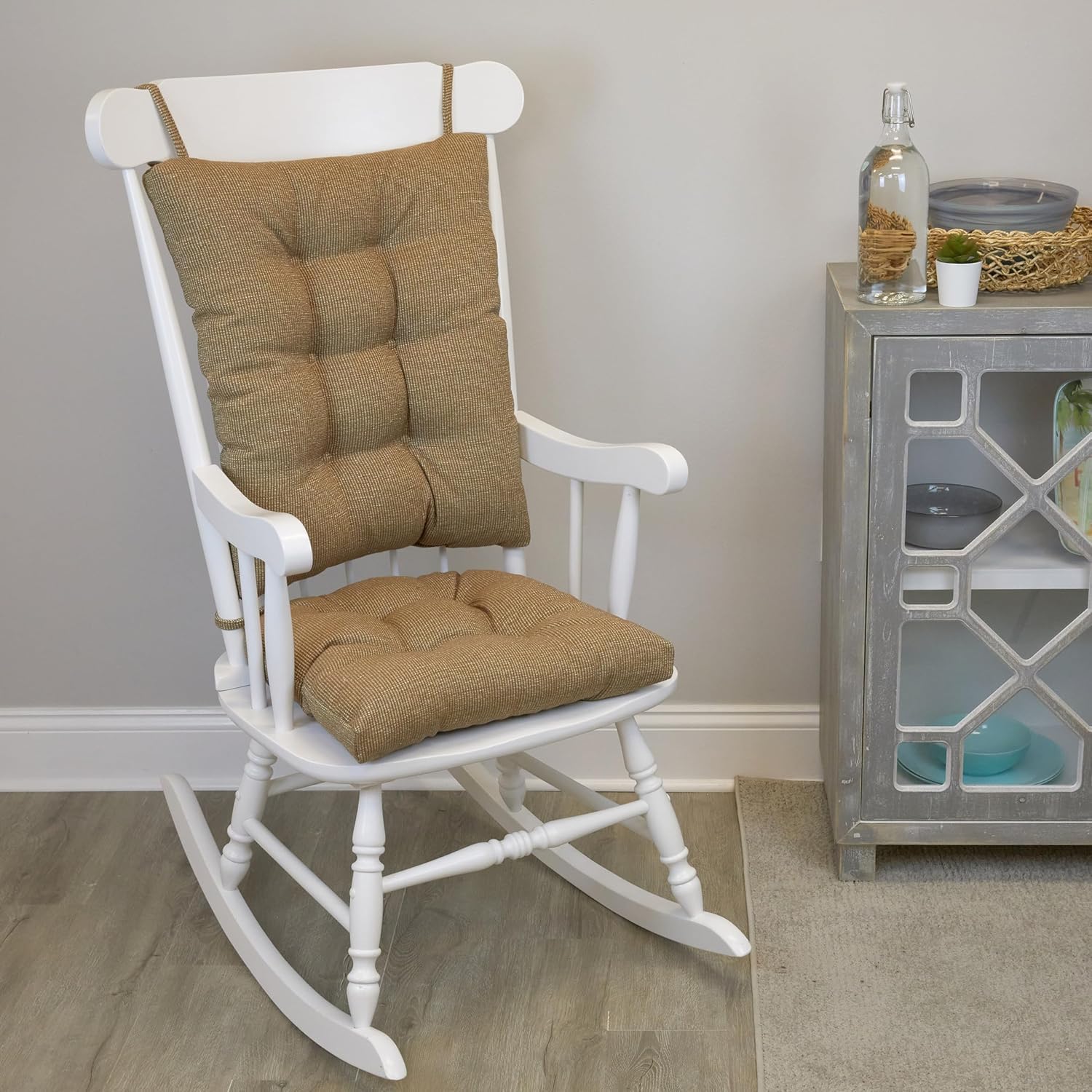 Klear Vu The Gripper Non-Slip Rocking Chair Cushion Thick, Includes Seat Pad & Back Pillow With Ties For Indoor Living Room Rock