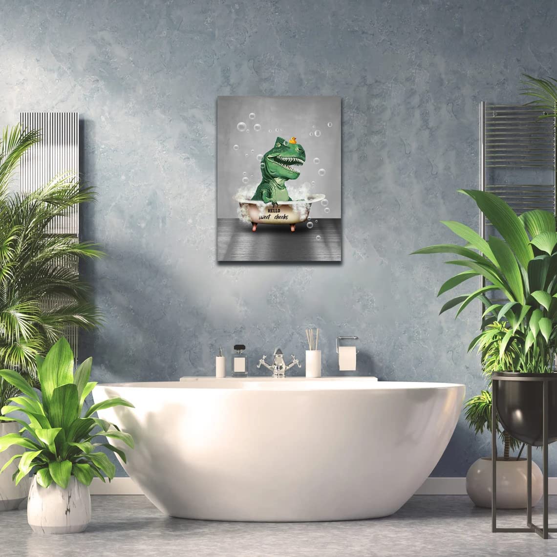 Funny Dinosaur Bathroom Wall Art Dinosaur Bathroom Pictures Wall Decor Animal Dinosaur In Bathtub Canvas Painting Print Rustic F