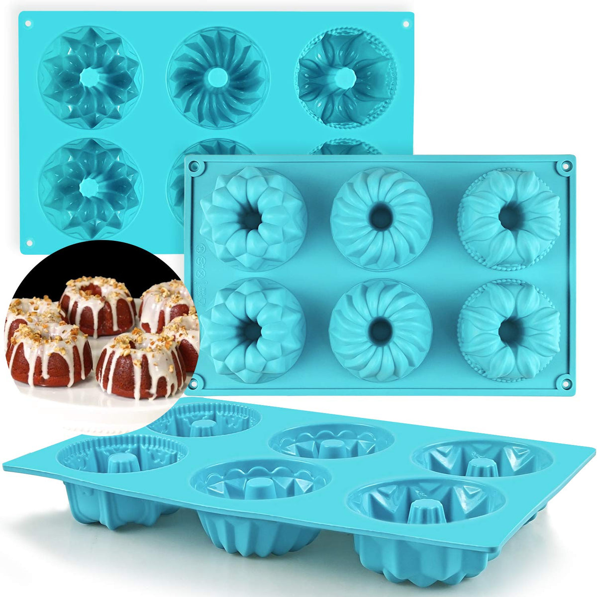 Mity Rain Mini Cake Pan - Silicone Fluted Tube Cake Pans European Grade Non Stick Fancy Molds For Jello, Cupcake, Doughnut Donut