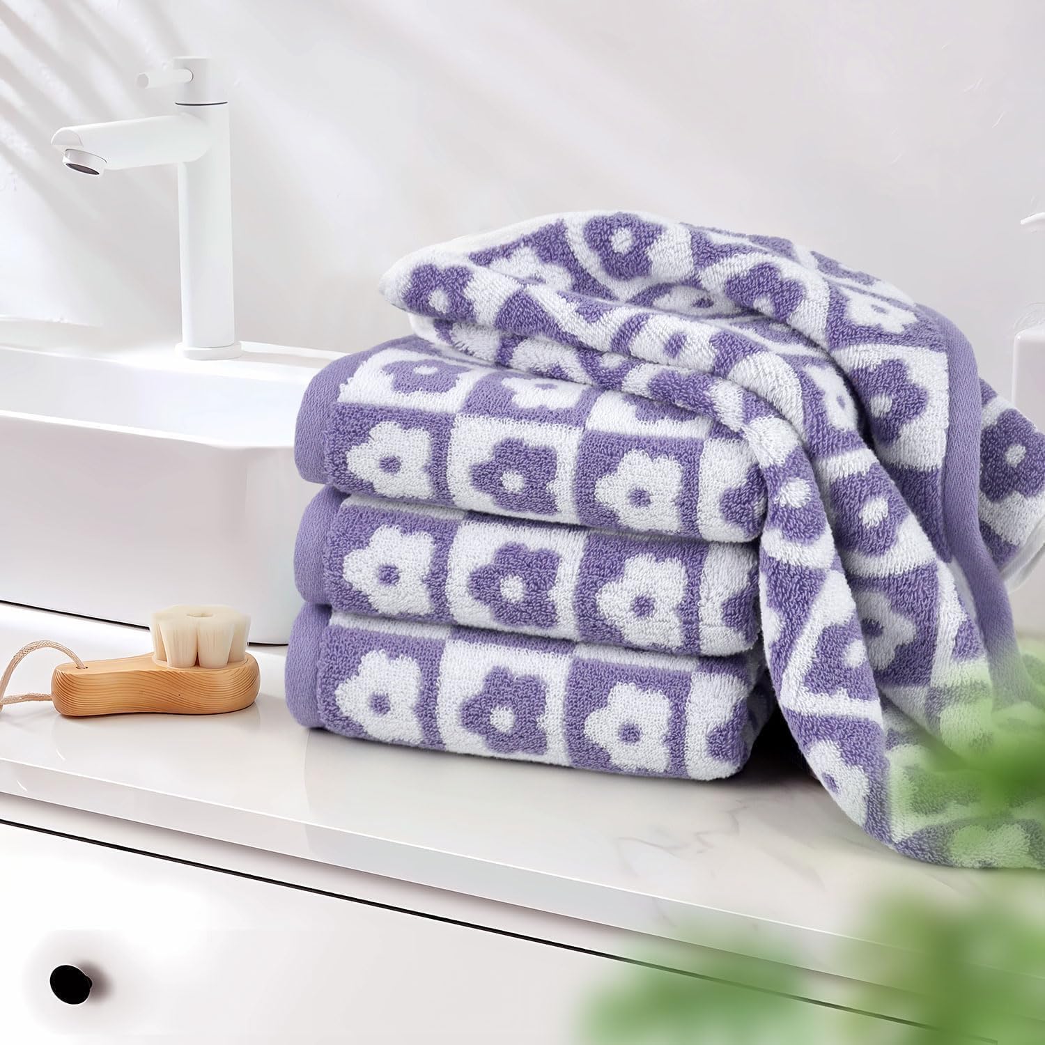 Jacquotha Cotton Hand Towel Set Of 4 - Checkered Floral Bathroom Hand Towels For Everyday Use Valentines Gifts For Her Wife Mom