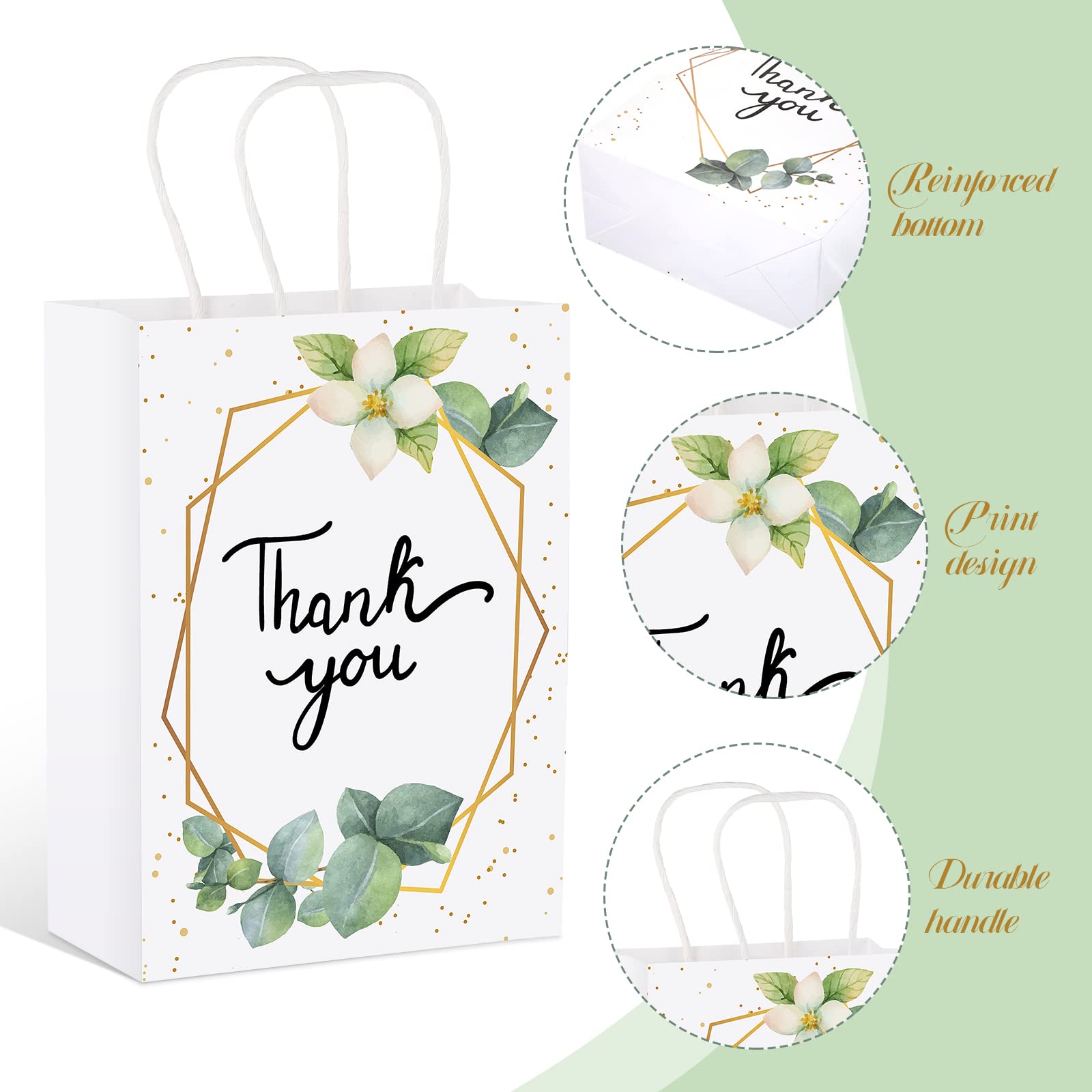 Greenery Eucalyptus Small Thank You Bags Floral Design Paper Gift Bags With Handles Baby Shower Favor Bags Thank You Wedding Bag