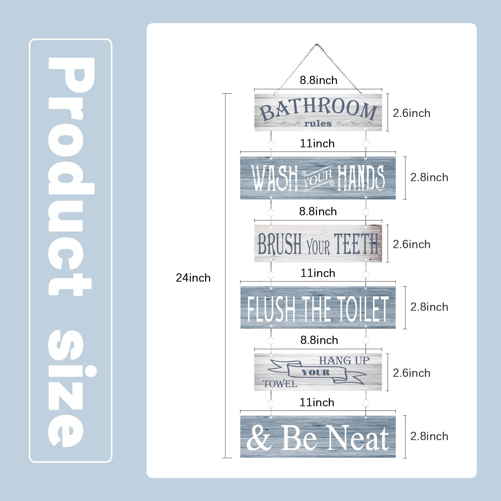 Bathroom Rules Signs Bathroom Wall Decor 6 Pcs Wooden Wall Decor 24 x 11 Inches Toilet Hanging Decoration Farmhouse Toilet Signs