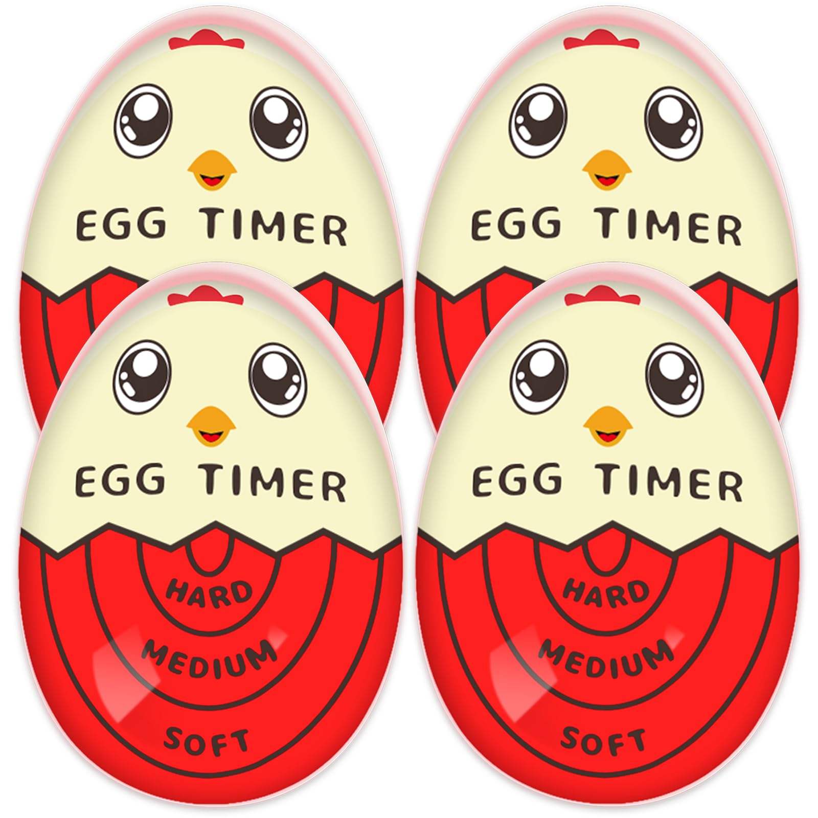 Lasubst Egg Timer for Boiling Eggs That Changes Color When Done, Red, Pack of 4