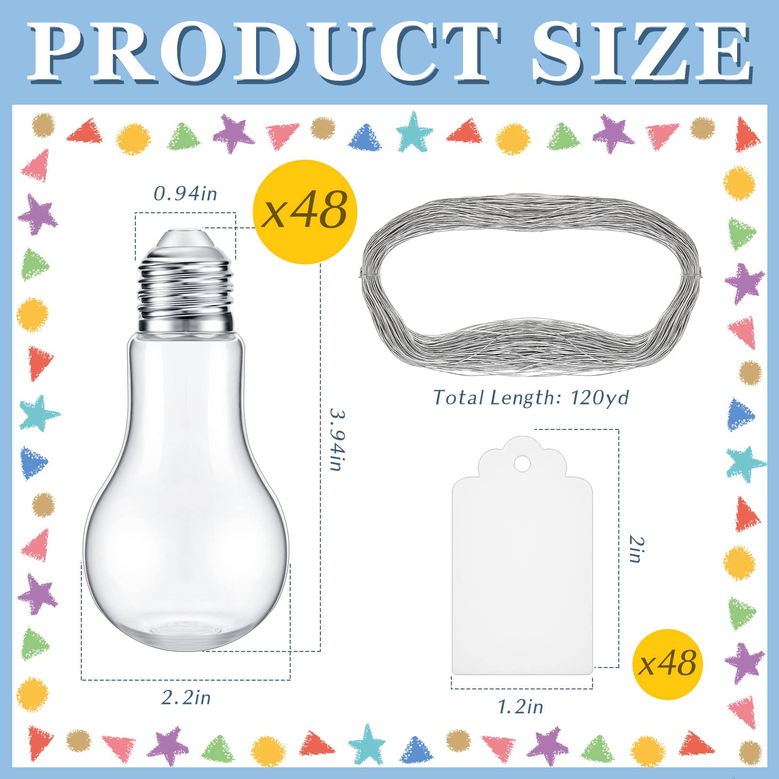 Tessco 48 Pieces 100 Ml Plastic Light Bulb Jars With Graduation Card And String, Light Bulb Candy Containers Clear Candy Jars Fi